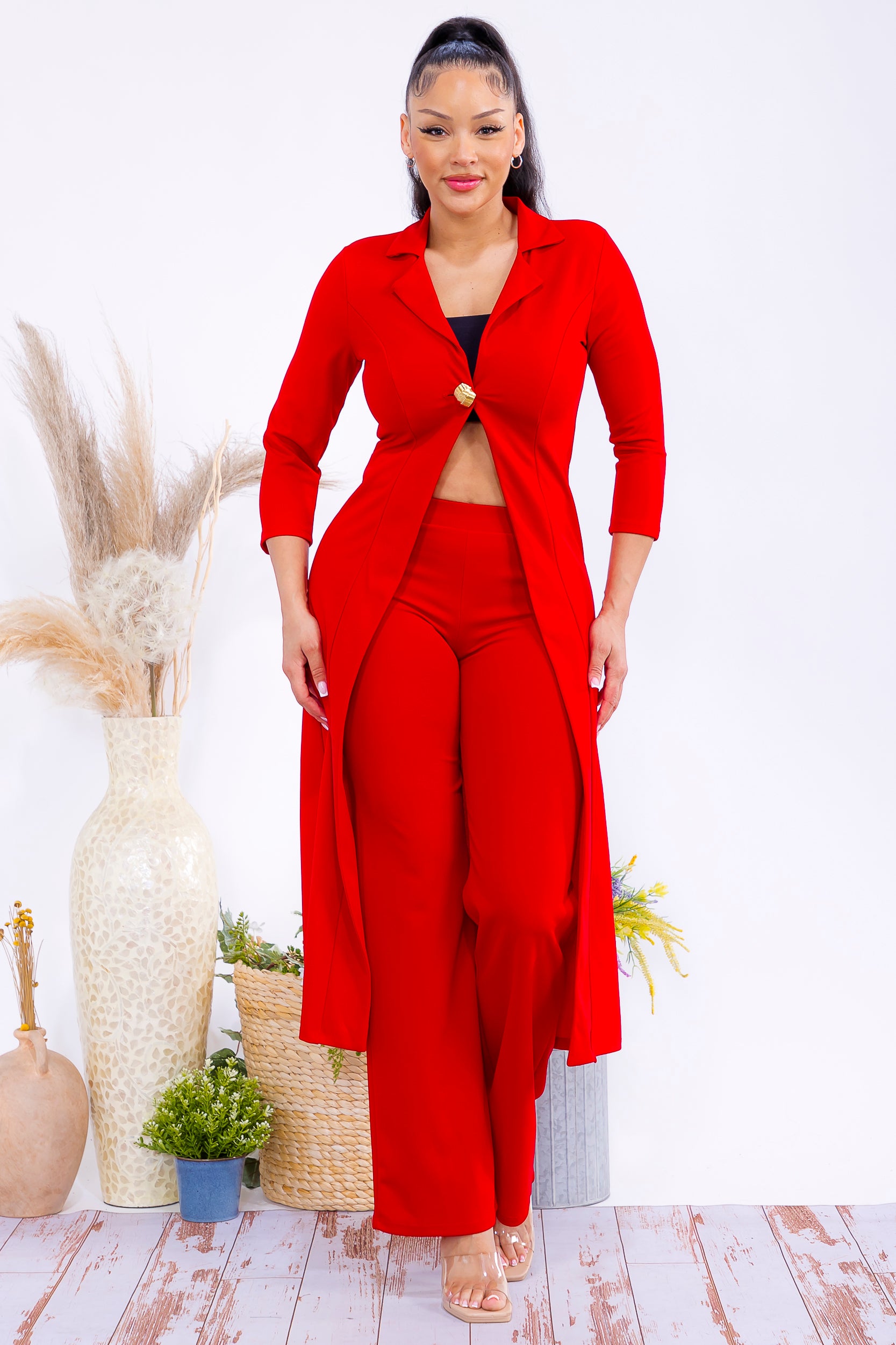 HH785X-S Plus Size Elegant Blazer & Wide-Leg Pants Set