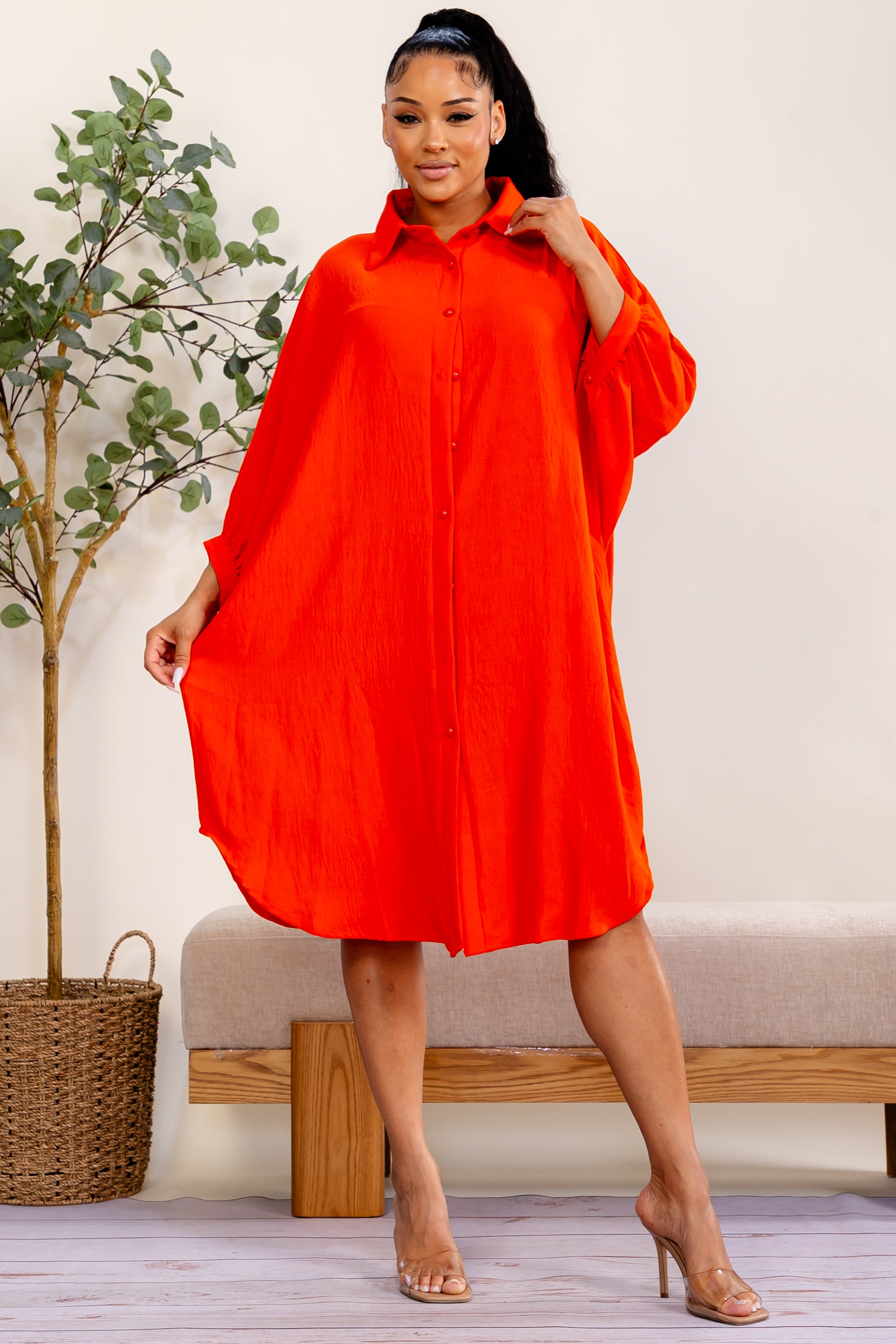 RHD127-X - Plus Size Oversized Hilow Dress