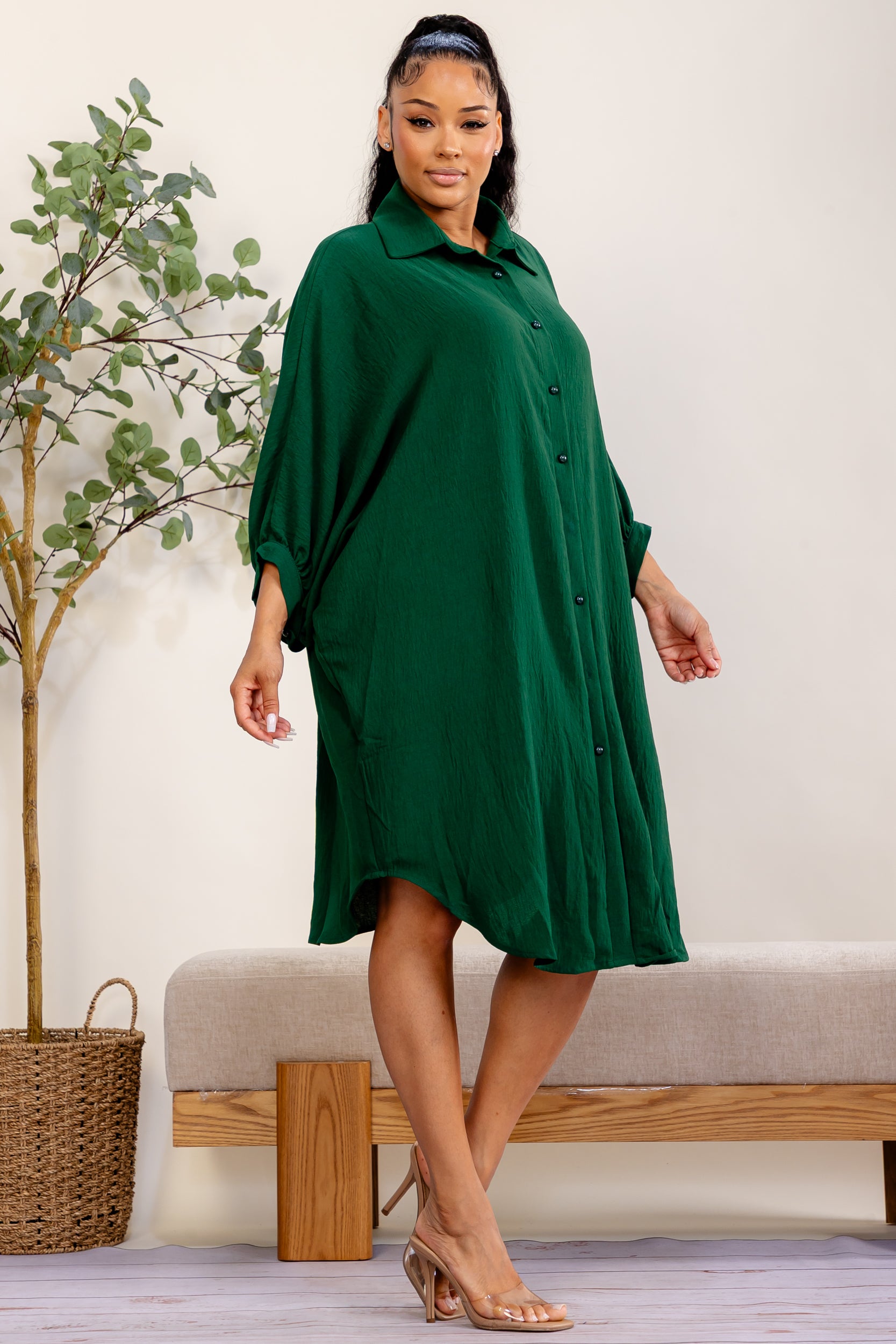 RHD127-X - Plus Size Oversized Hilow Dress