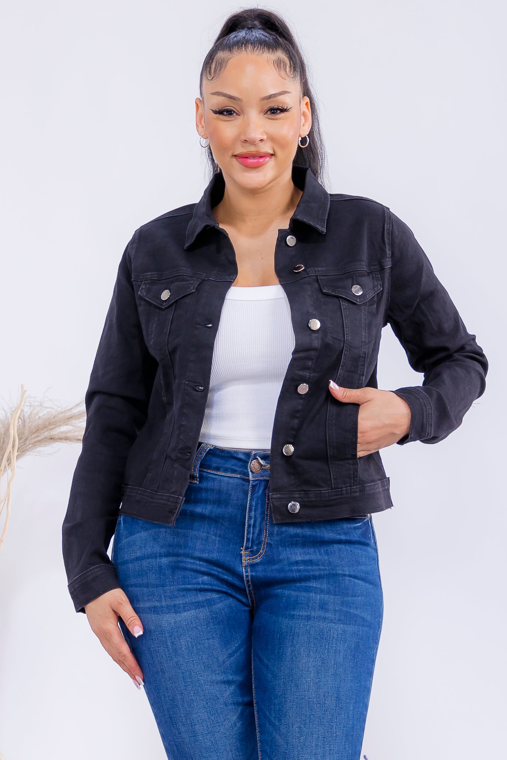 AN-43763 Classic Button Front Denim Jacket