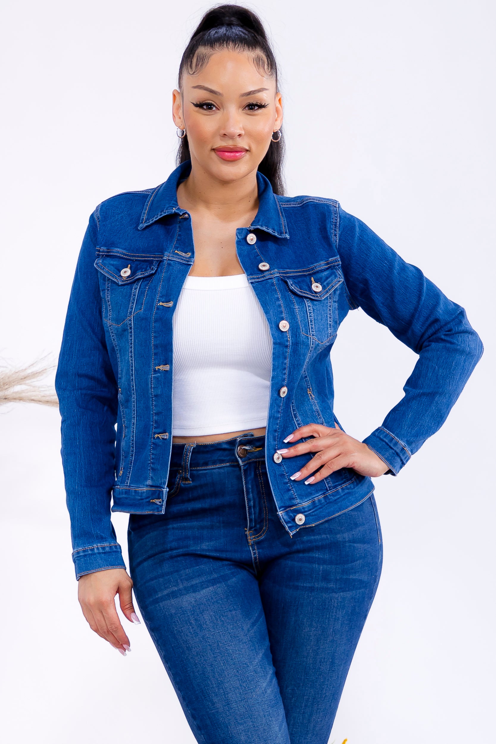 AN-43763 Classic Button Front Denim Jacket