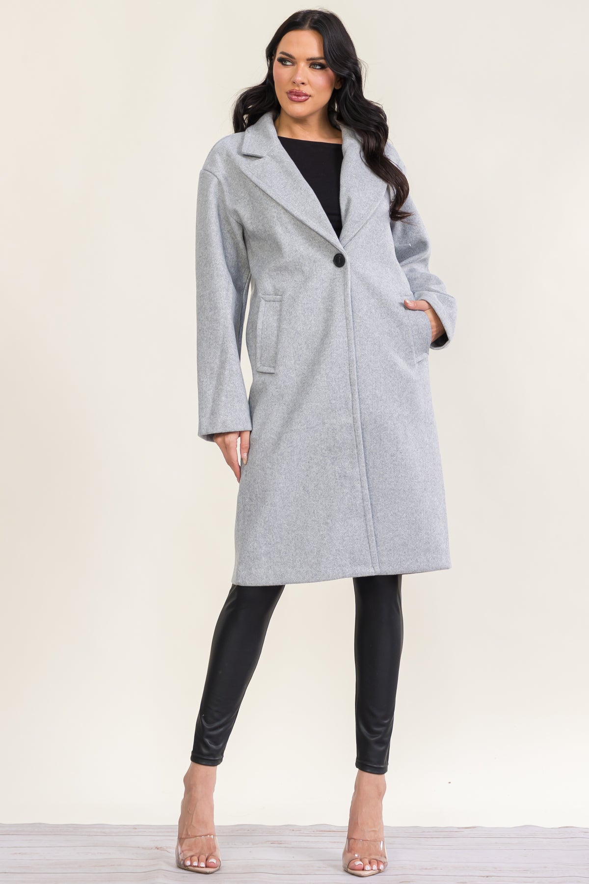 KJ12000 - Classic Single Button Long Coat