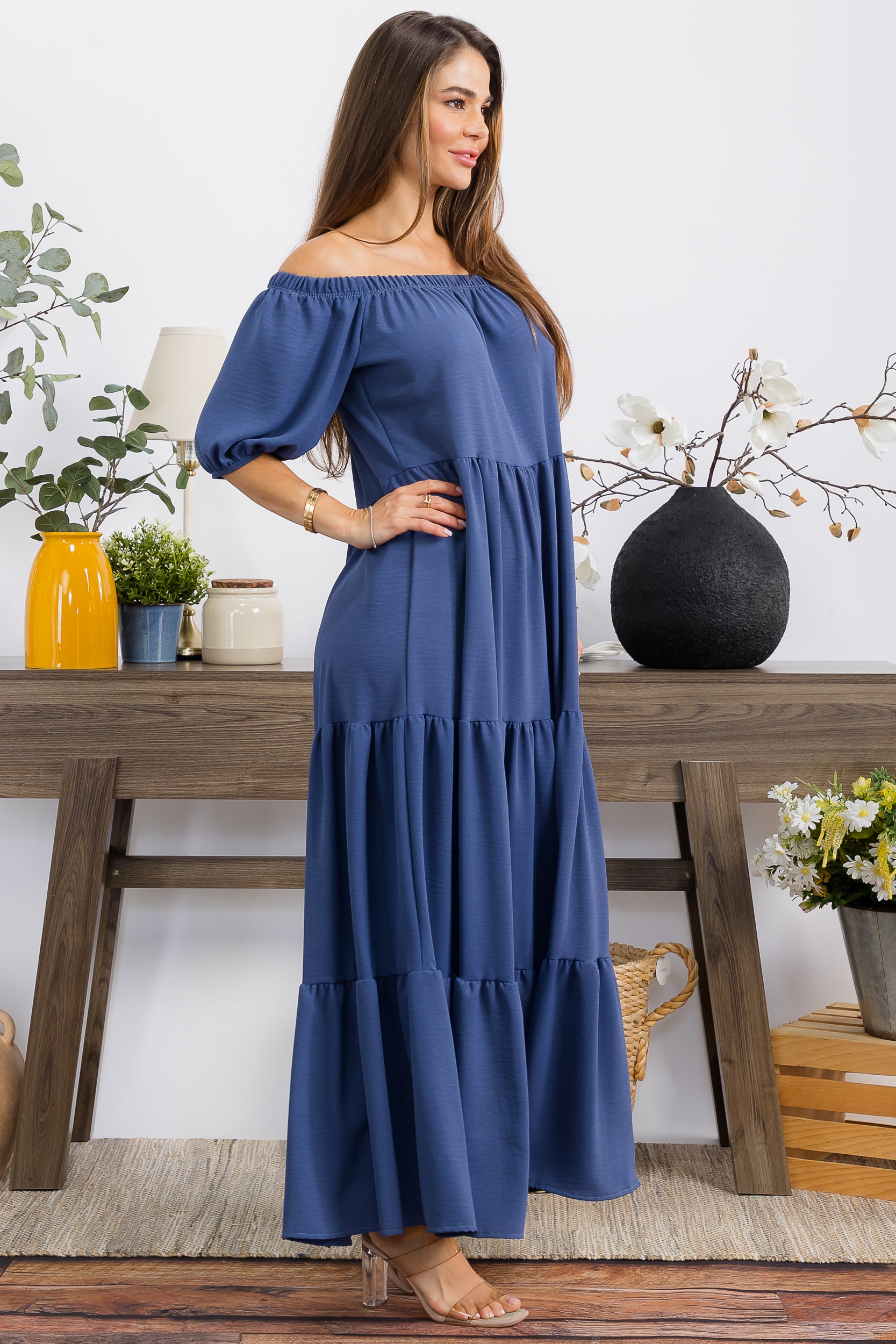 HH722X-S1 PLUS SIZE OFF SHOULDER TIERED MAXI DRESS
