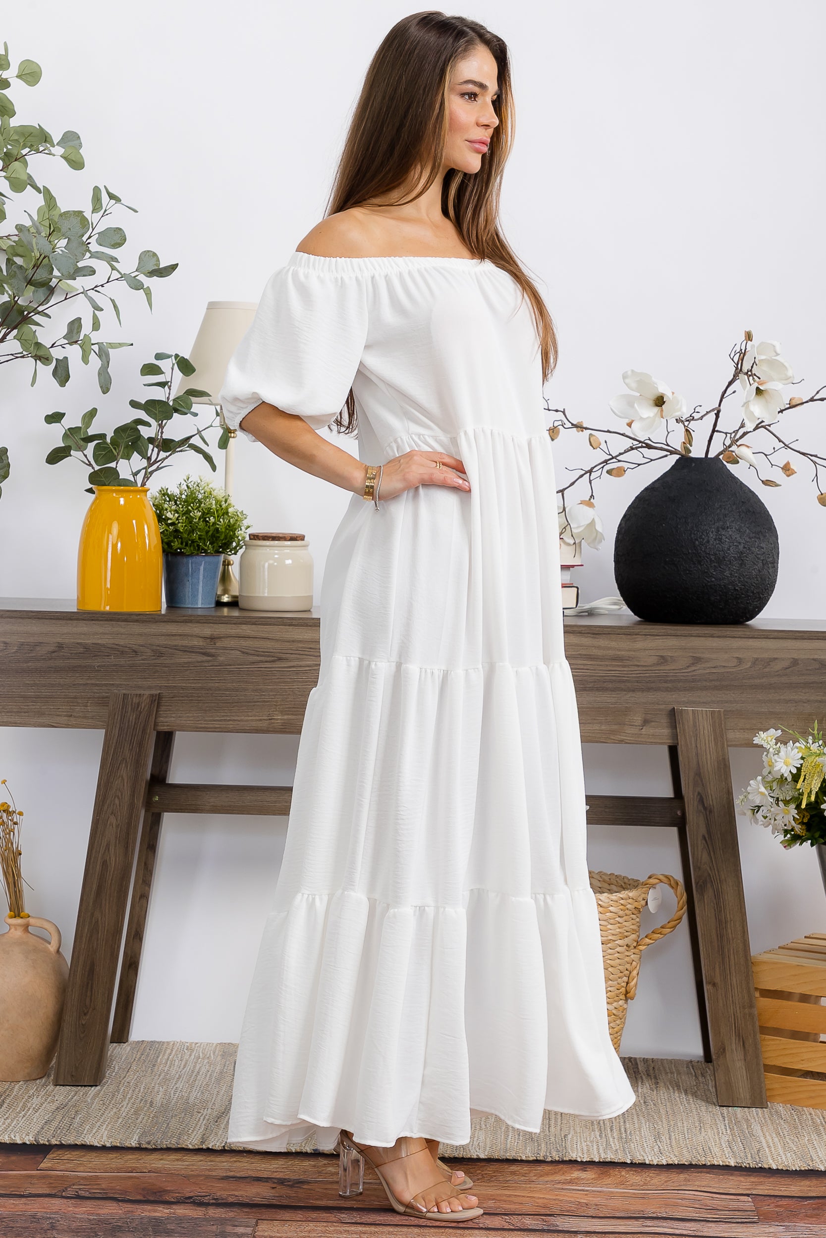 HH722X-S1 PLUS SIZE OFF SHOULDER TIERED MAXI DRESS
