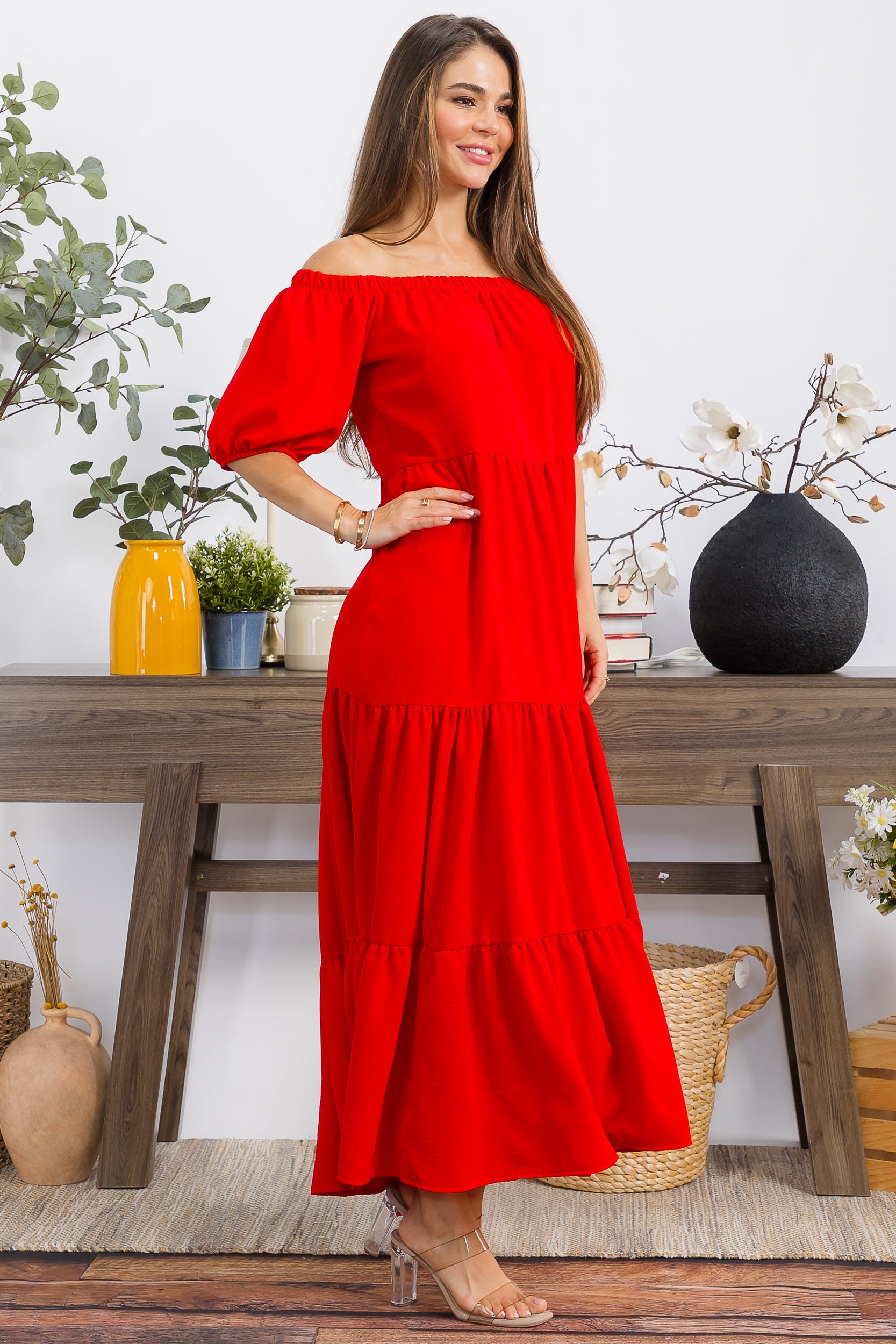 HH722X-S1 PLUS SIZE OFF SHOULDER TIERED MAXI DRESS
