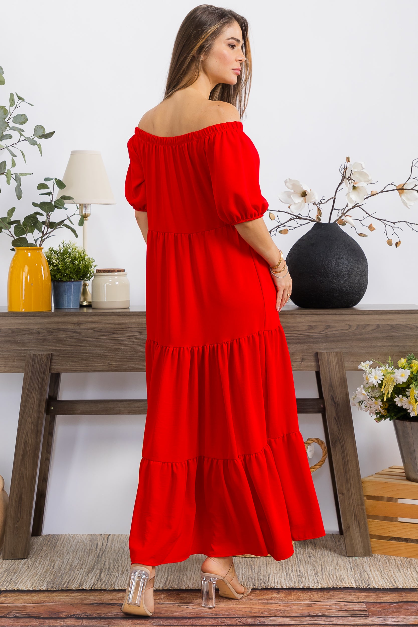 HH722X-S1 PLUS SIZE OFF SHOULDER TIERED MAXI DRESS