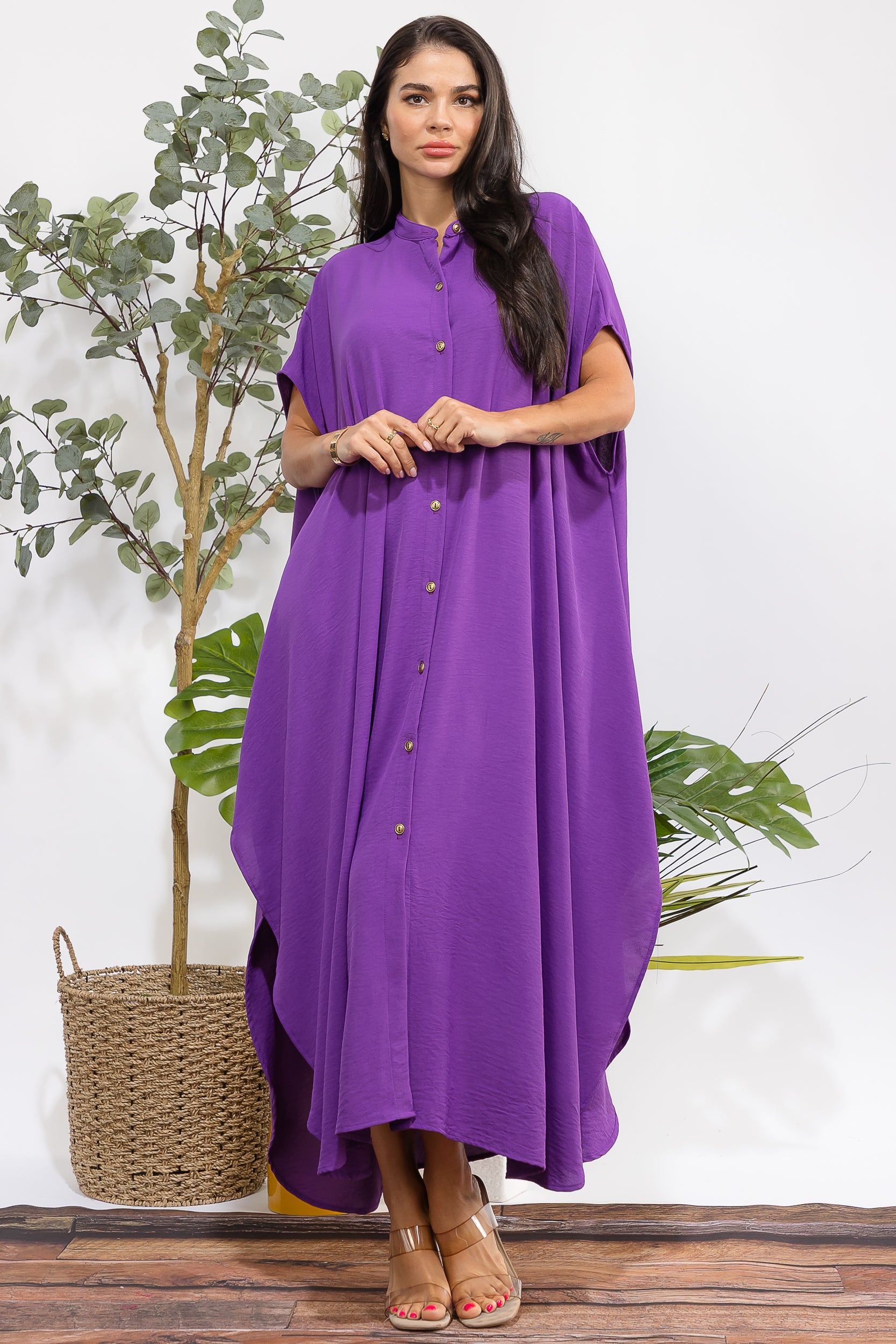 HH763R-S3 OVERSIZED BUTTON DOWN DRESS