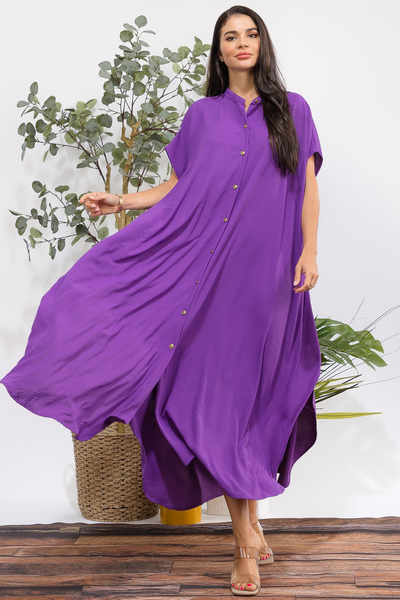 HH763R-S3 OVERSIZED BUTTON DOWN DRESS
