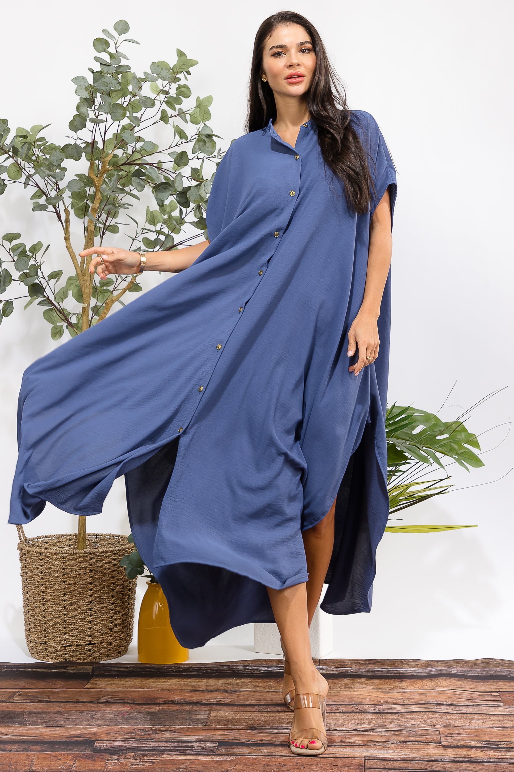 HH763R-S3 OVERSIZED BUTTON DOWN DRESS