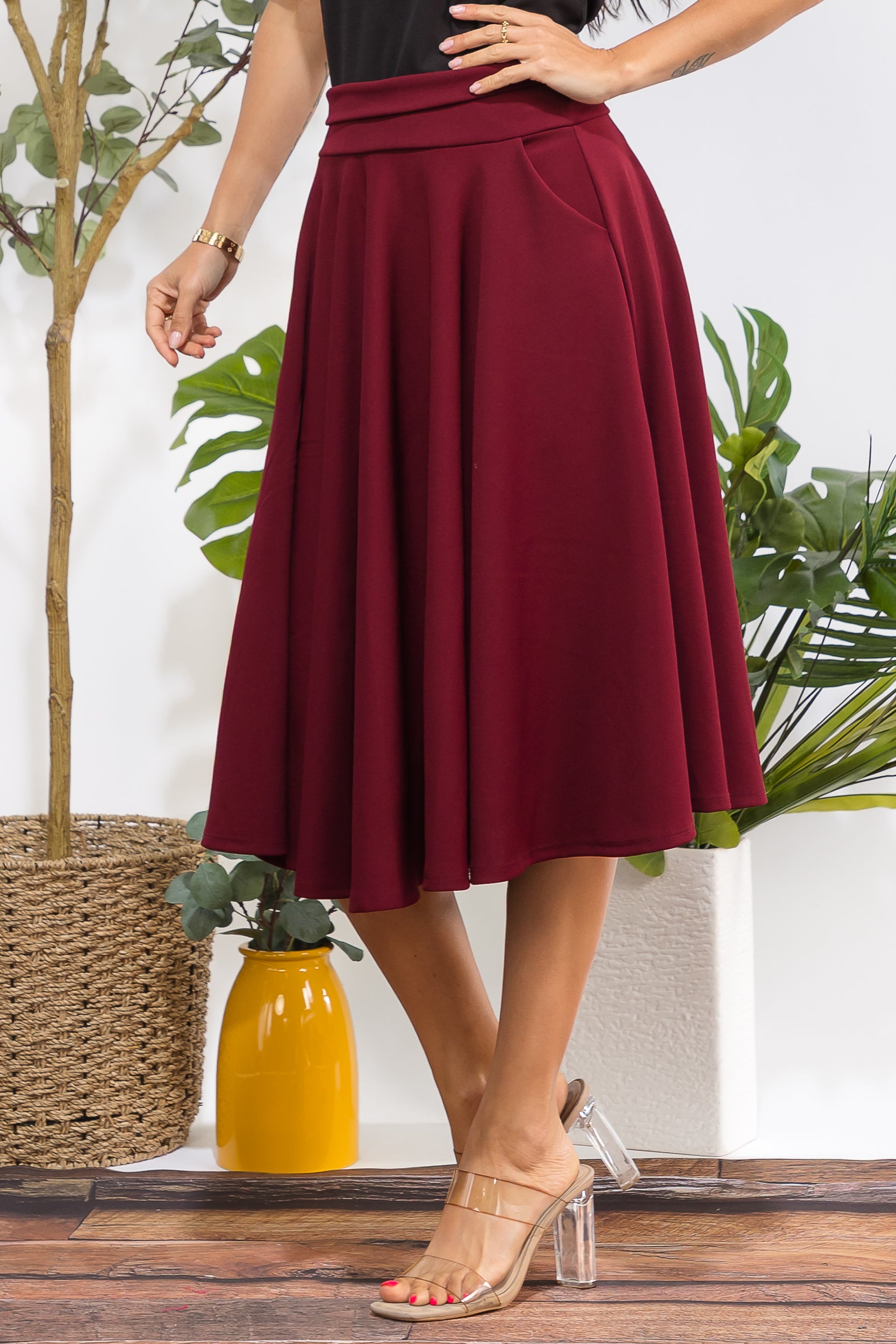 HH784X-S Plus Size A-Line Midi Skirt