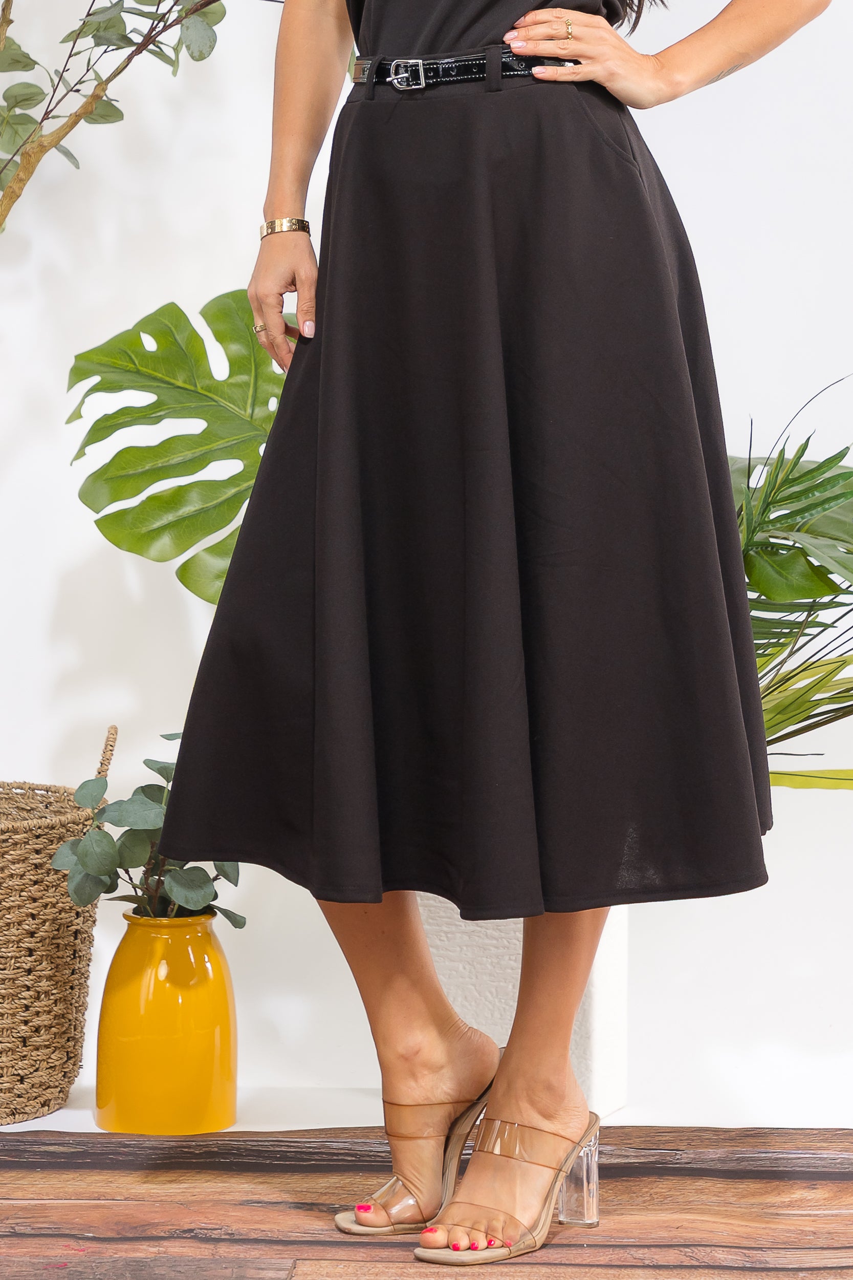 HH783X-S Plus Size Midi Flare Skirt