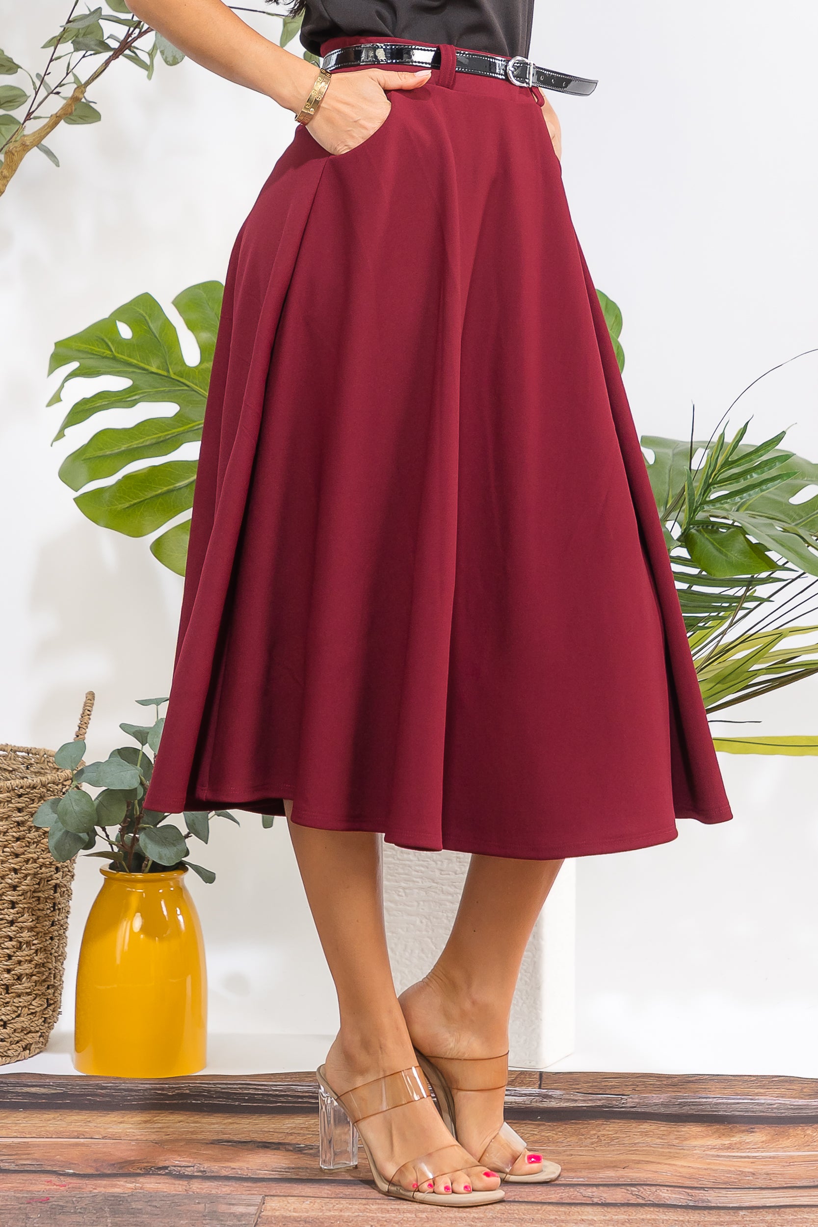 HH783X-S Plus Size Midi Flare Skirt