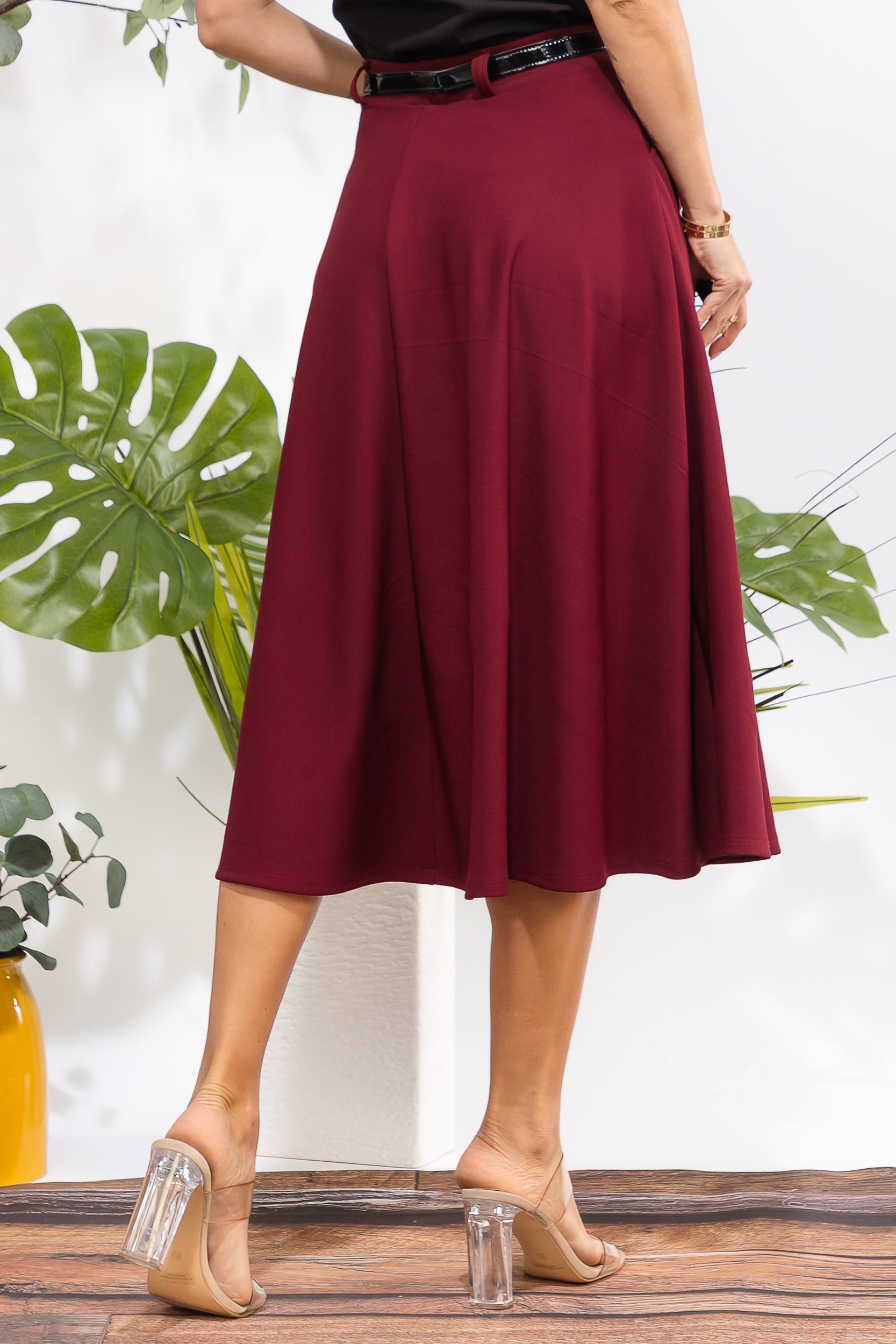 HH783X-S Plus Size Midi Flare Skirt