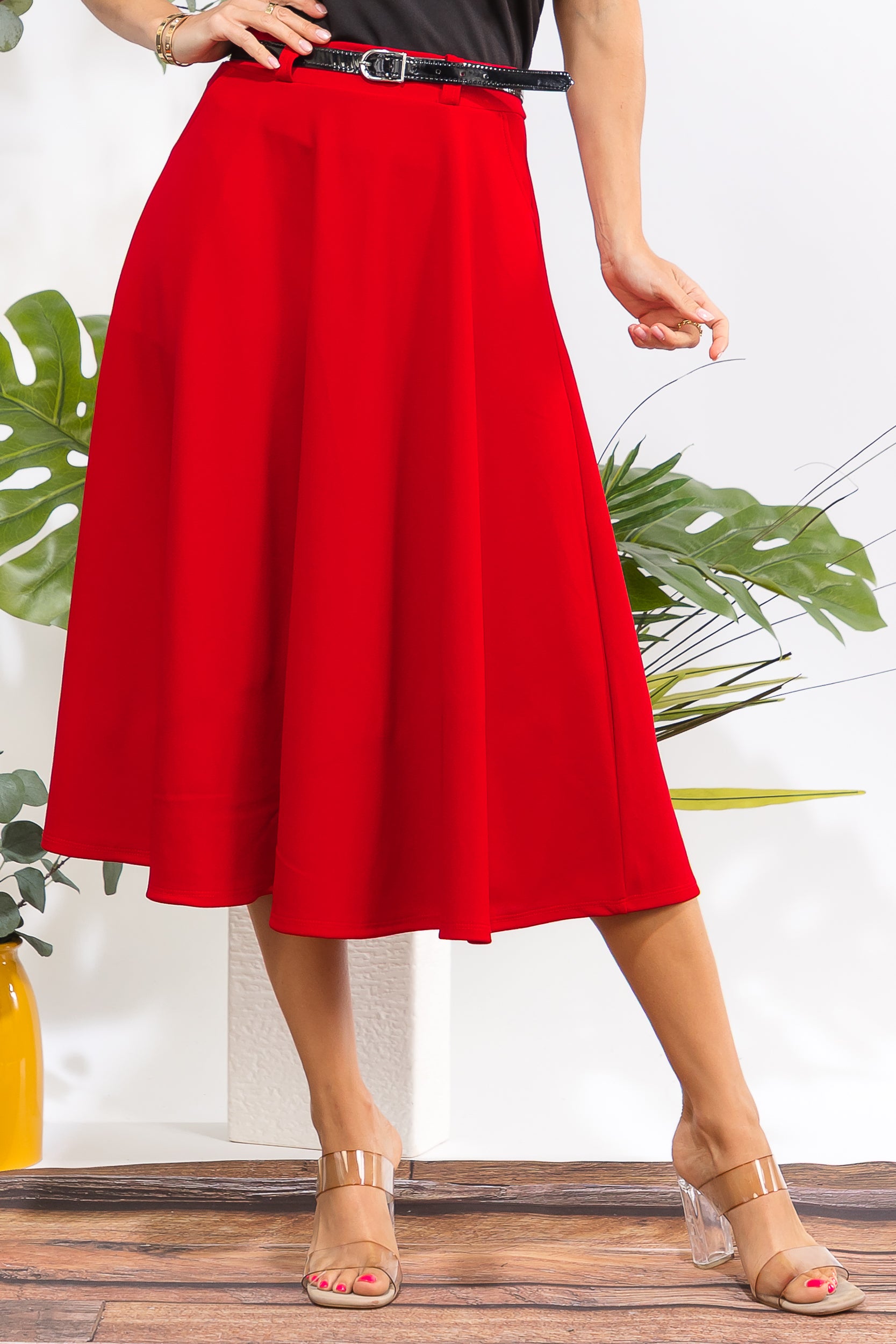HH783X-S Plus Size Midi Flare Skirt