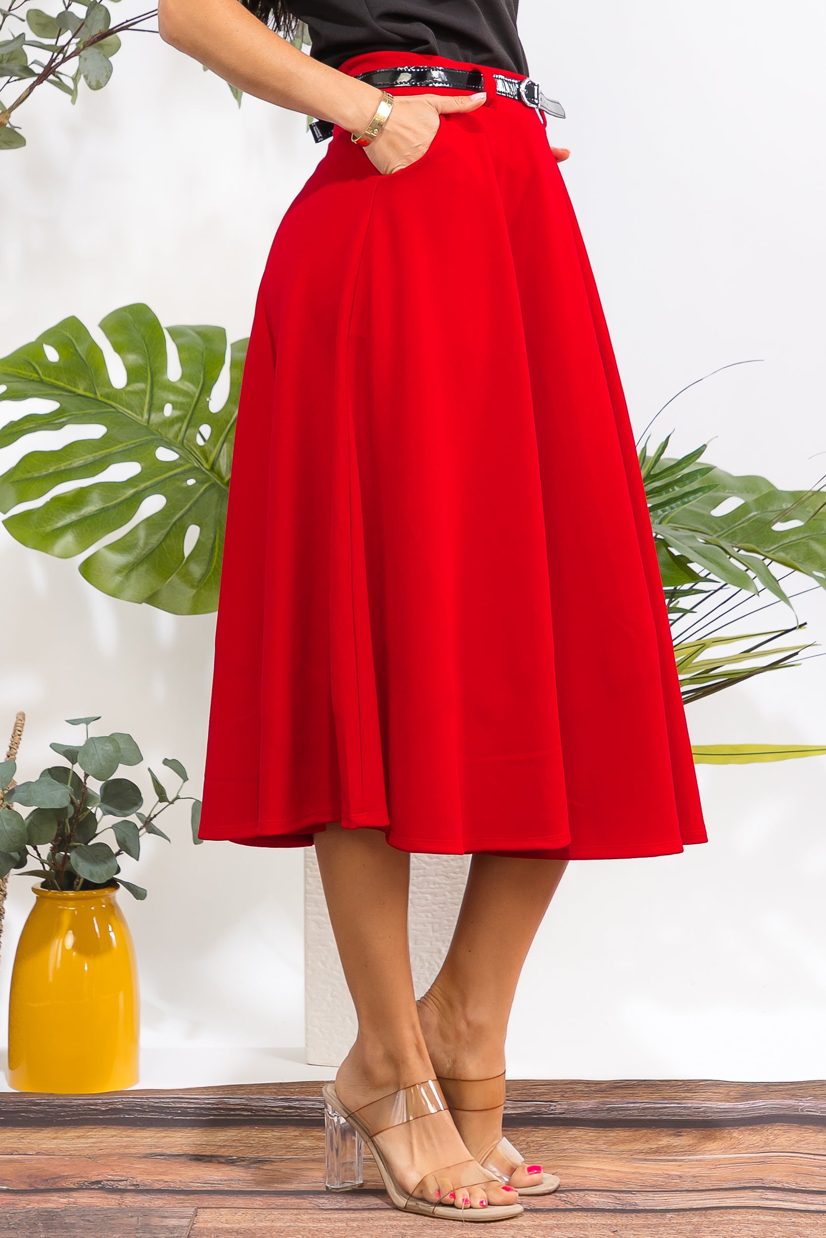 HH783X-S Plus Size Midi Flare Skirt