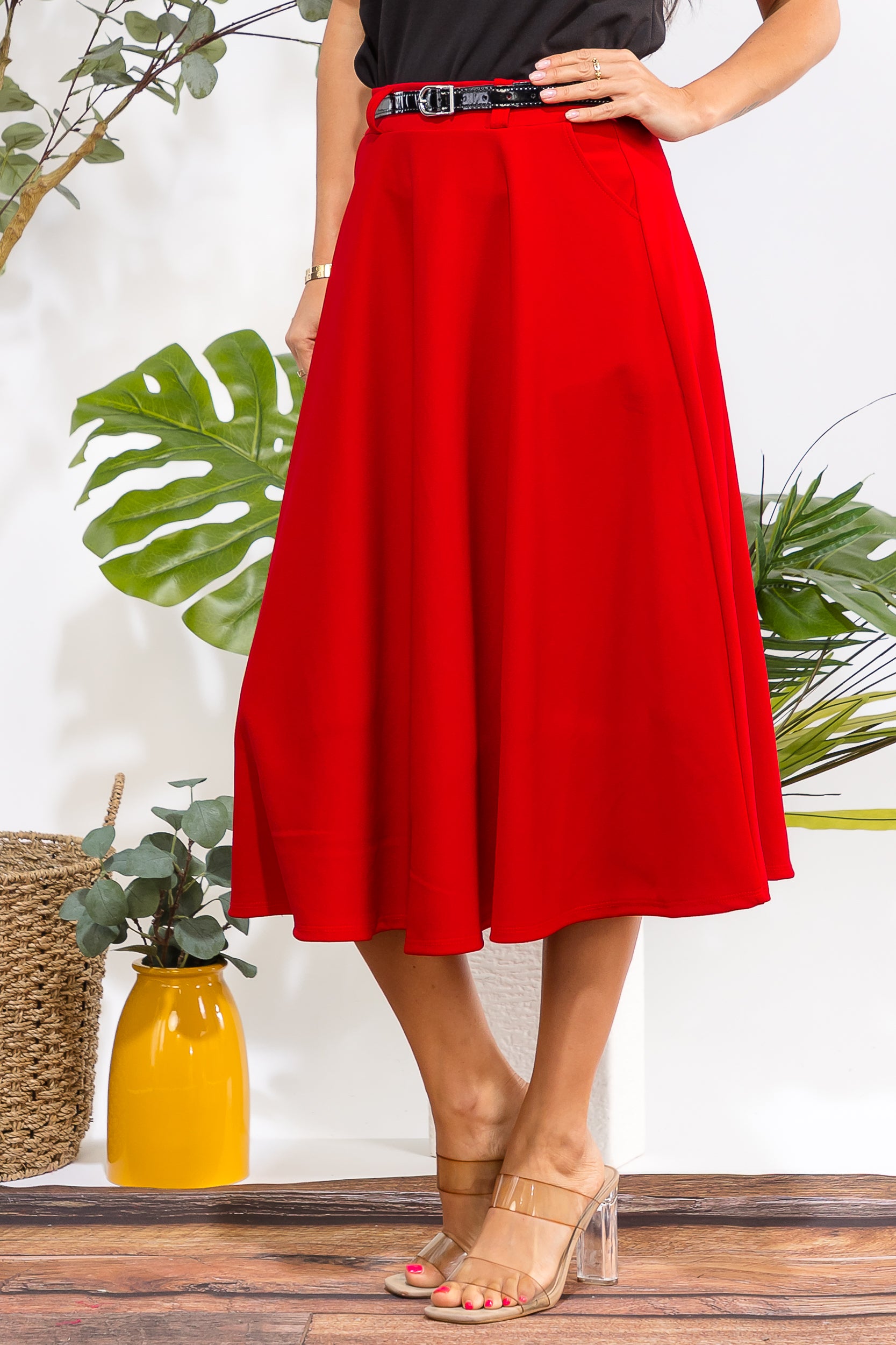 HH783X-S Plus Size Midi Flare Skirt