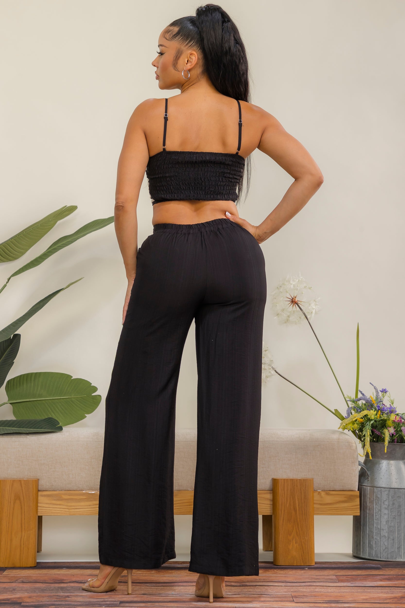 ES418 - Rope Detail Crop Top & Wide Leg Pant Set