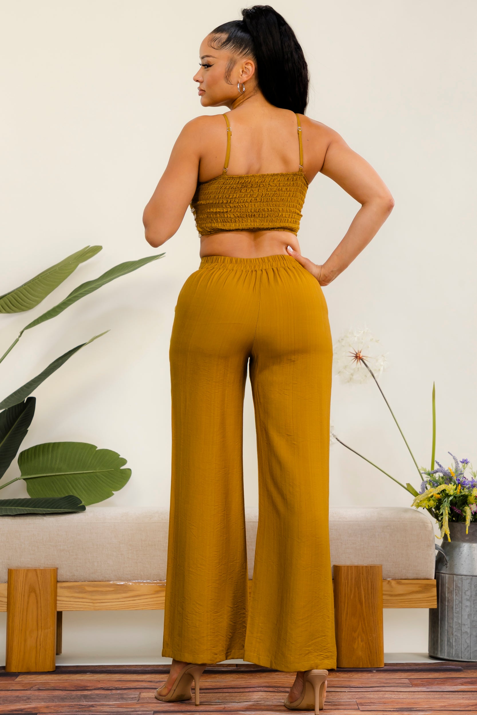 ES418 - Rope Detail Crop Top & Wide Leg Pant Set