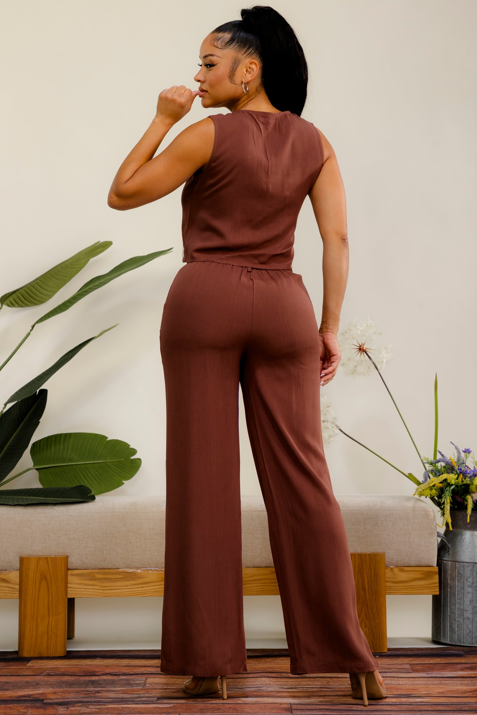 ES419 - Embroidered Vest & Wide Leg Pant Set