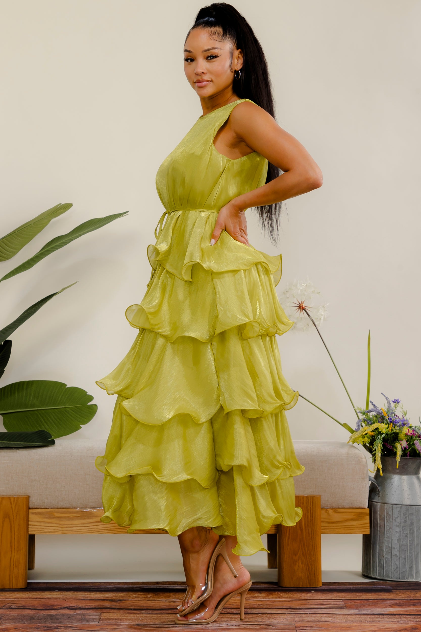 LD716S-R - Tiered Ruffle Dress
