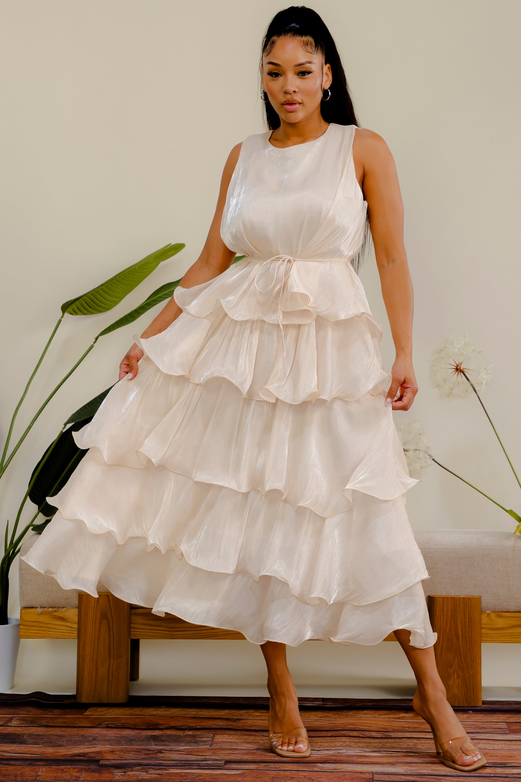 LD716S-X - Plus Size Tiered Ruffle Dress