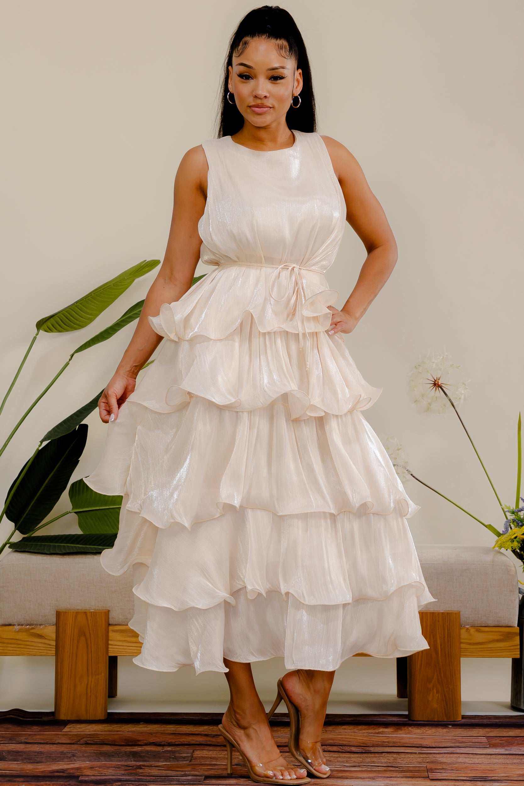 LD716S-X - Plus Size Tiered Ruffle Dress