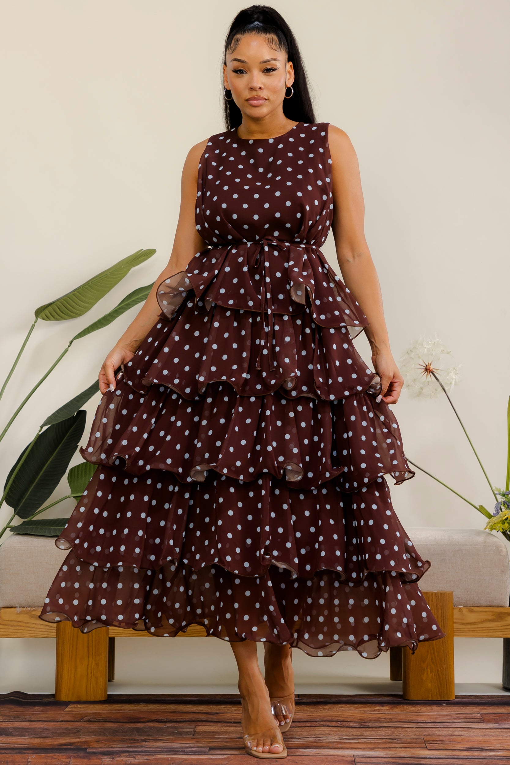 LD716P-R - Polka Dot Tier Dress
