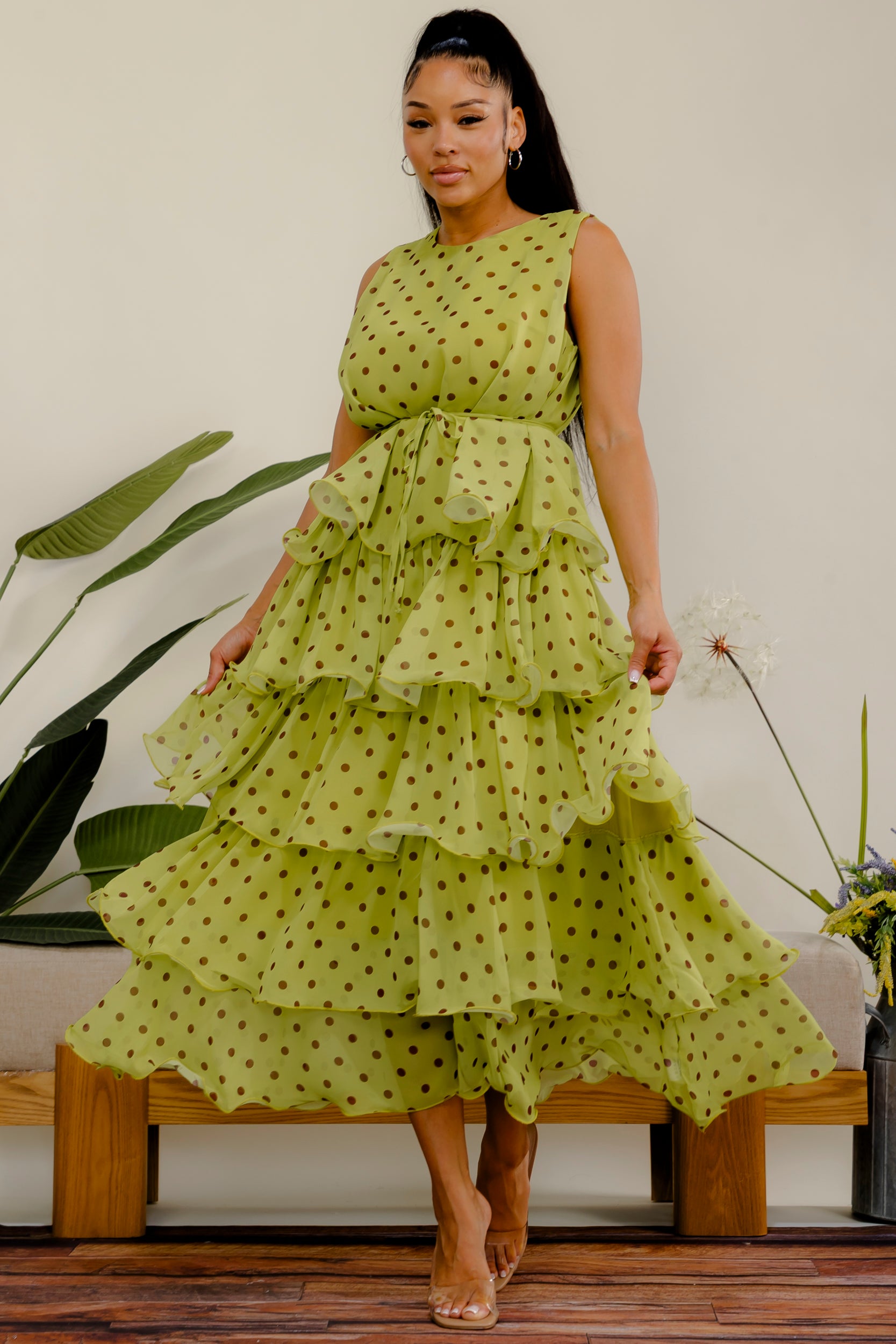 LD716P-X - Plus Size Polka Dot Tier Dress