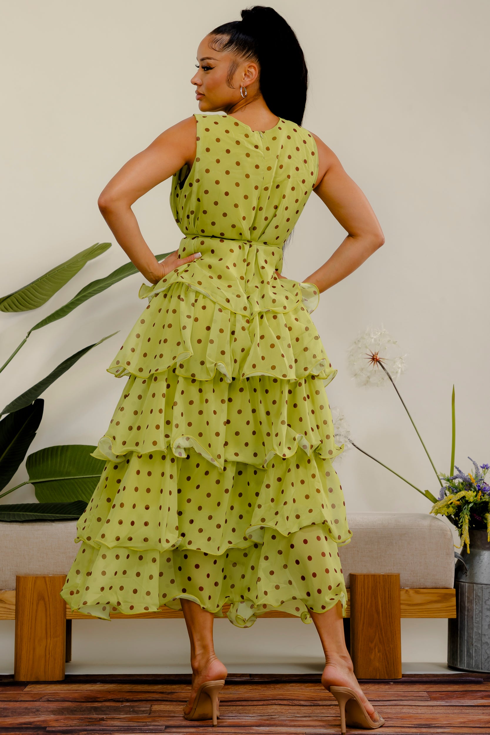 LD716P-R - Polka Dot Tier Dress