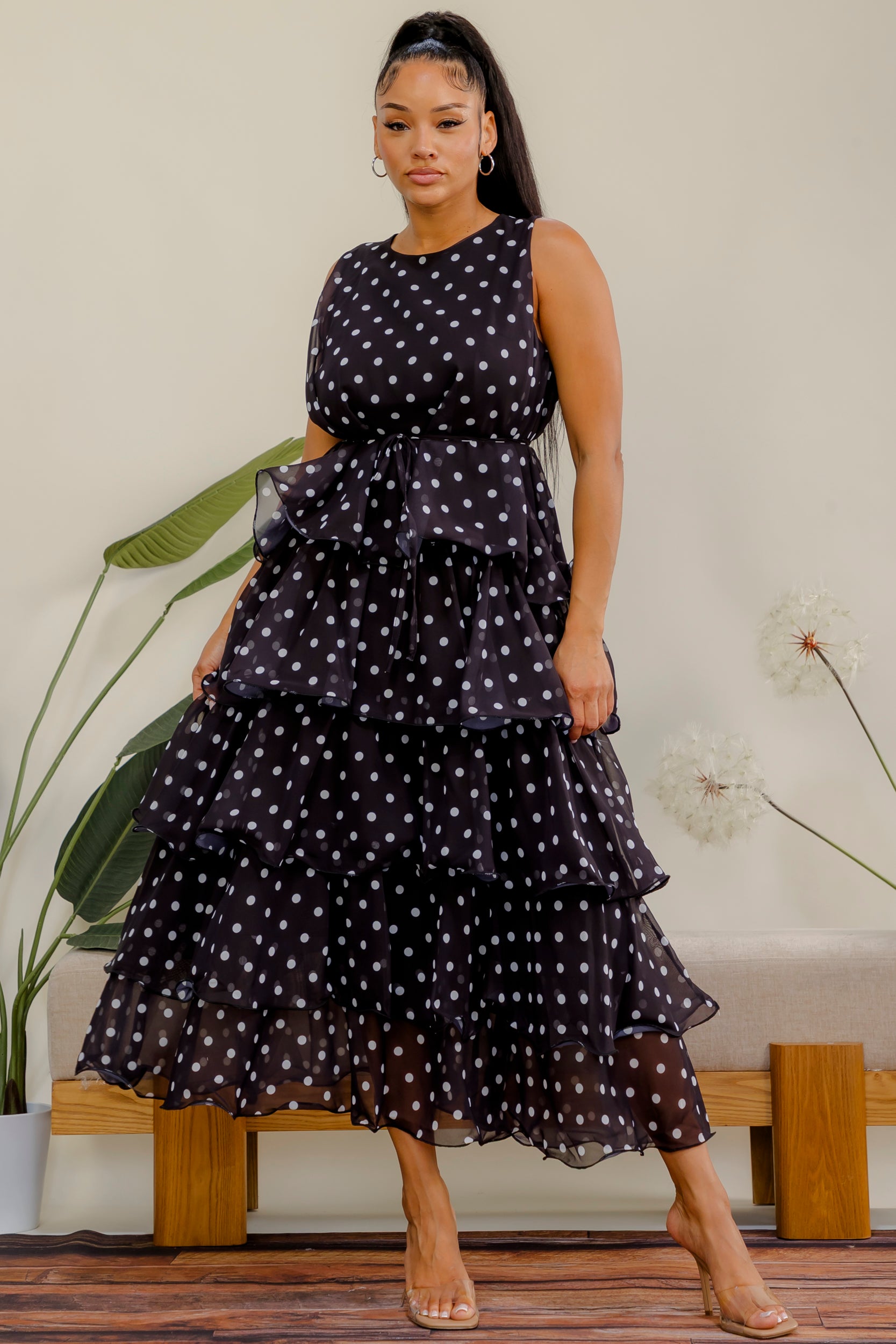 LD716P-X - Plus Size Polka Dot Tier Dress