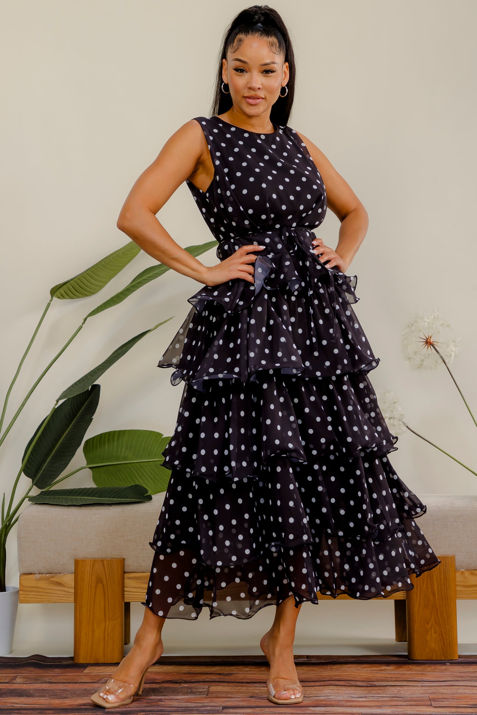 LD716P-R - Polka Dot Tier Dress