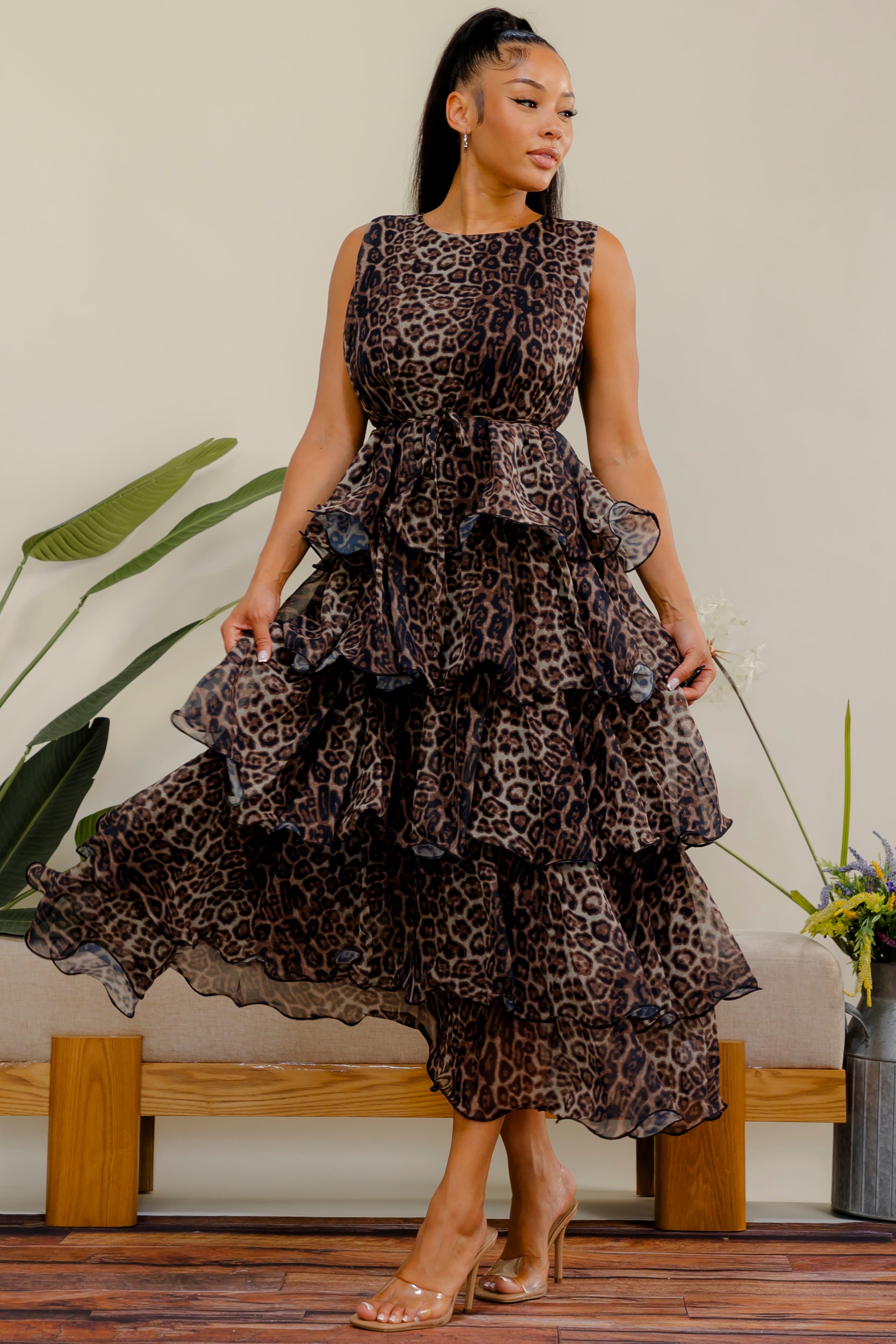 LD716P1-R - Leopard Tier Dress