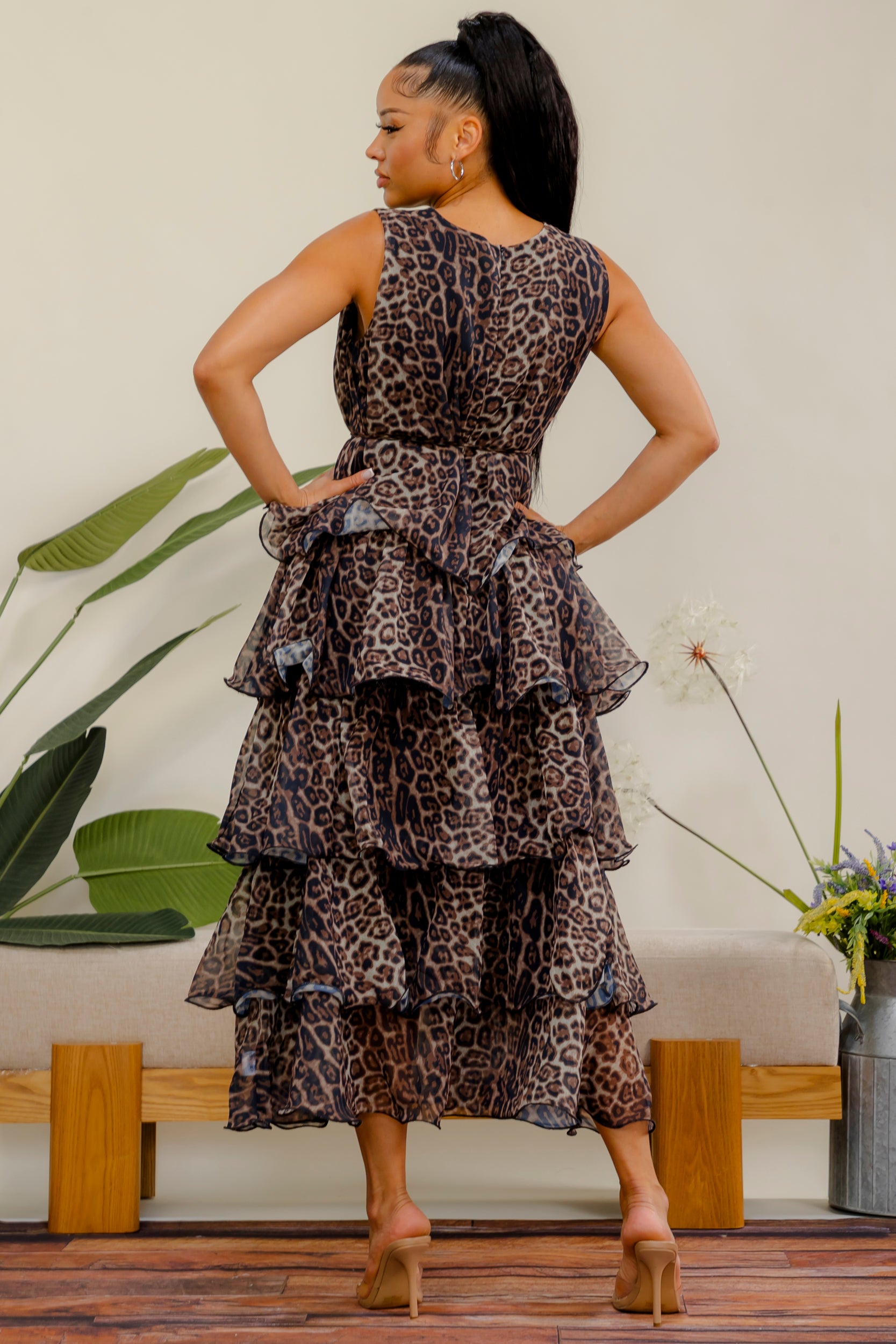 LD716P1-R - Leopard Tier Dress