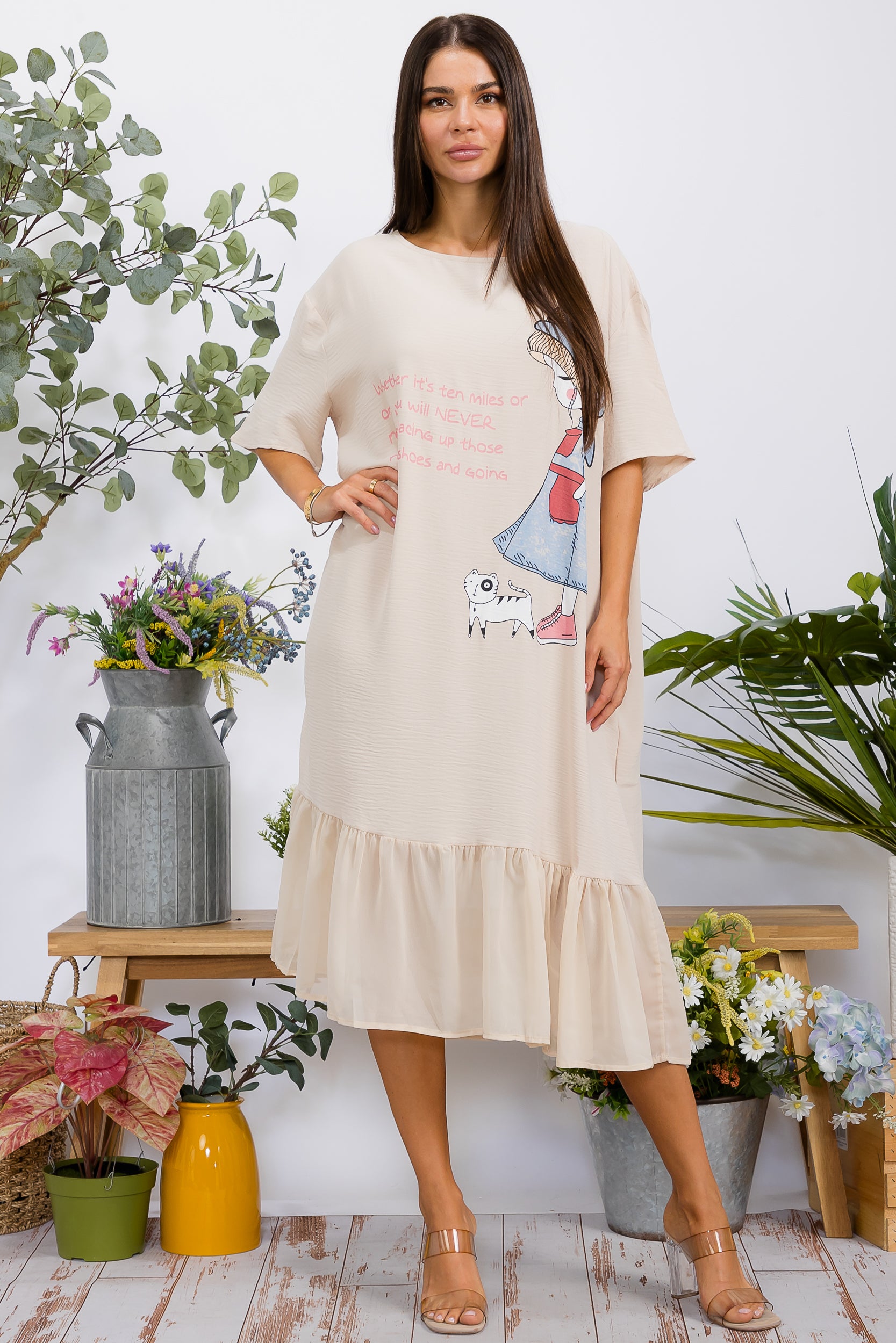 2559-2 Print Ruffle Hem Dress