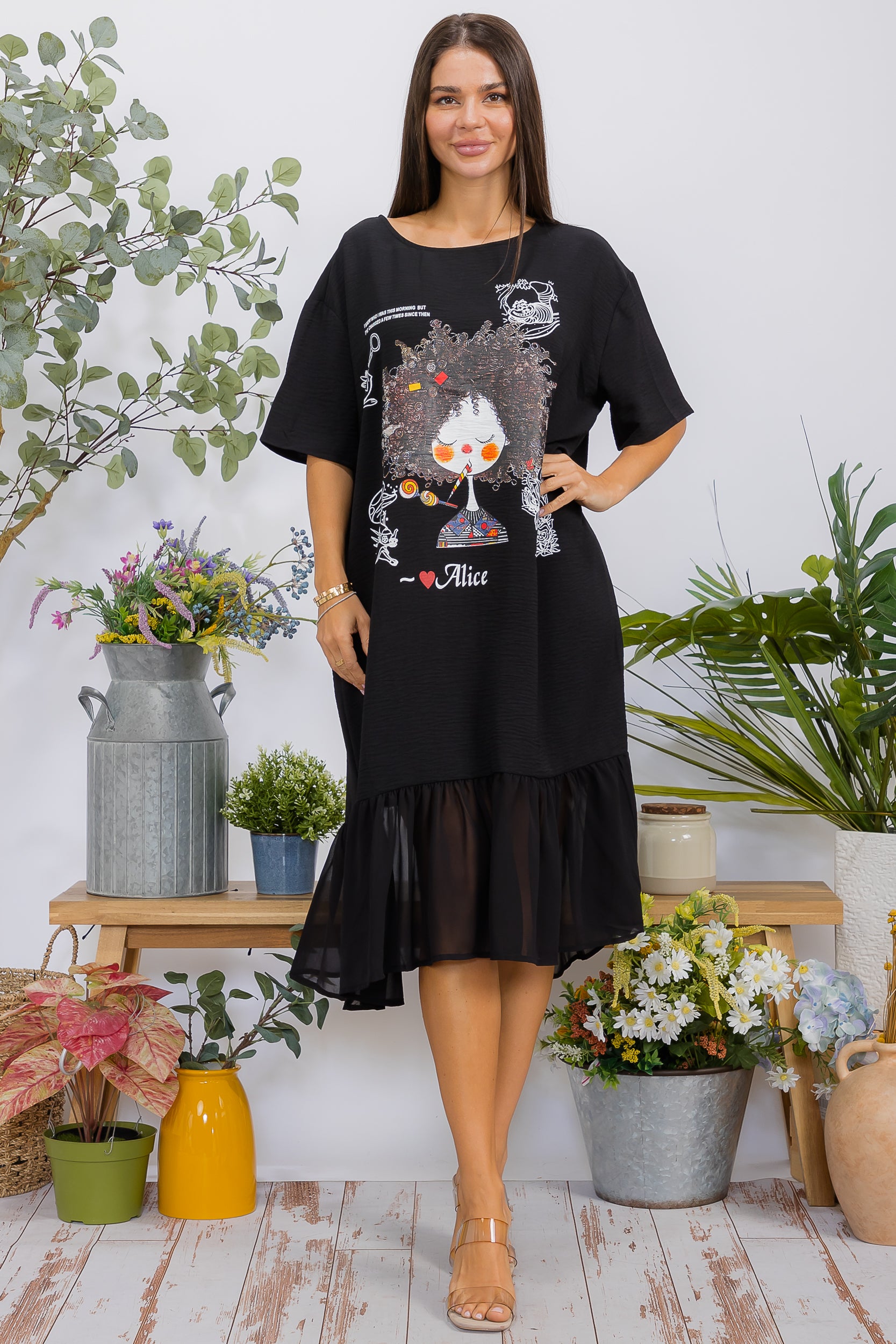 2559-1  Print Ruffle Hem Dress
