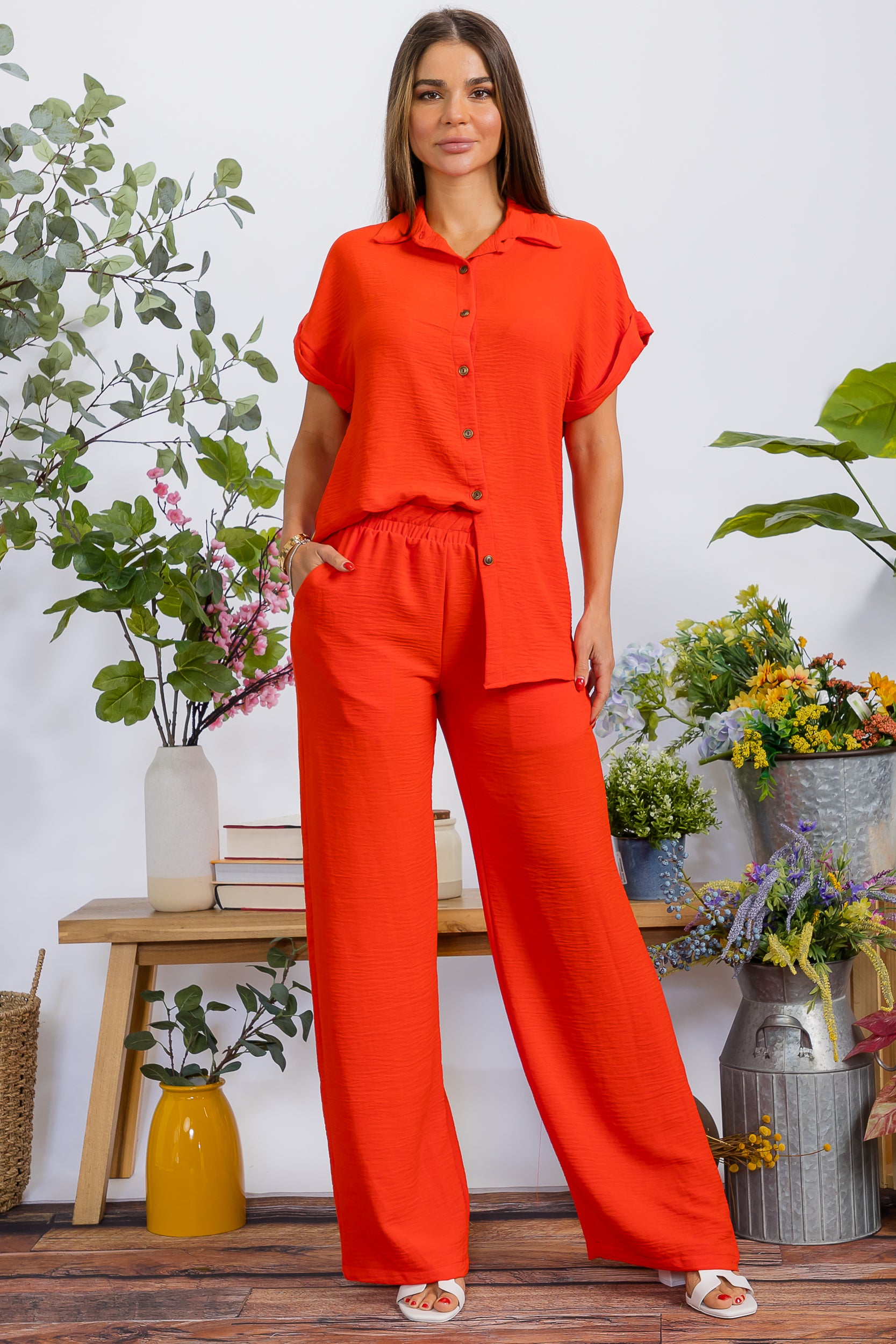 HH776X-S1 PLUS SIZE Two Pieces Shirt and Pants Set