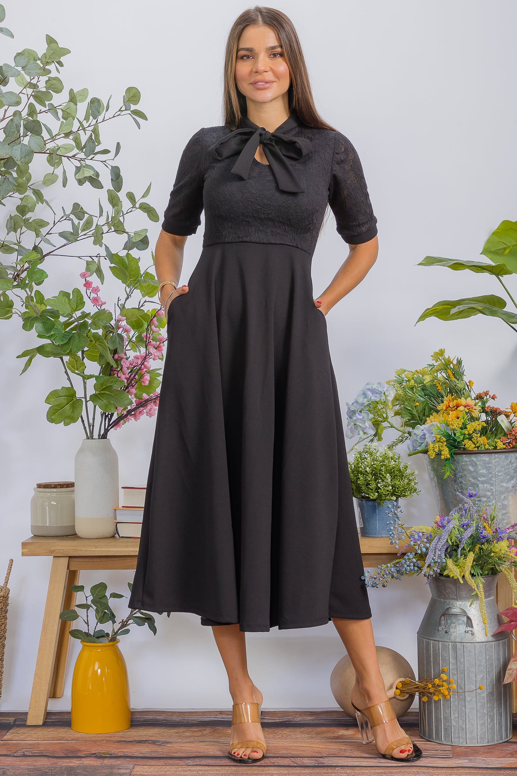 HH777X Plus Size Flattering A-Line Midi Dress