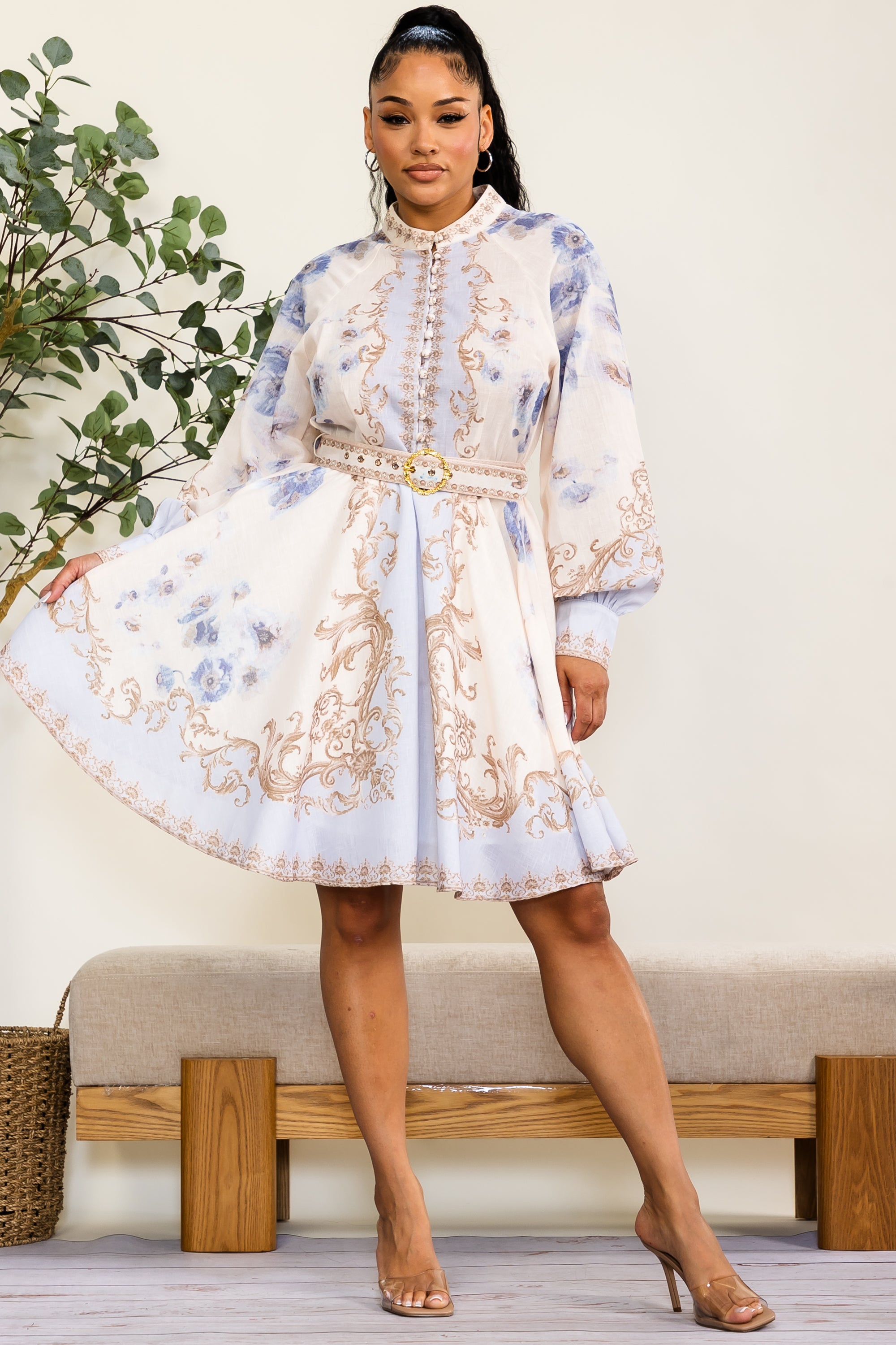 YD228-X - Plus Size Belted Midi Dress