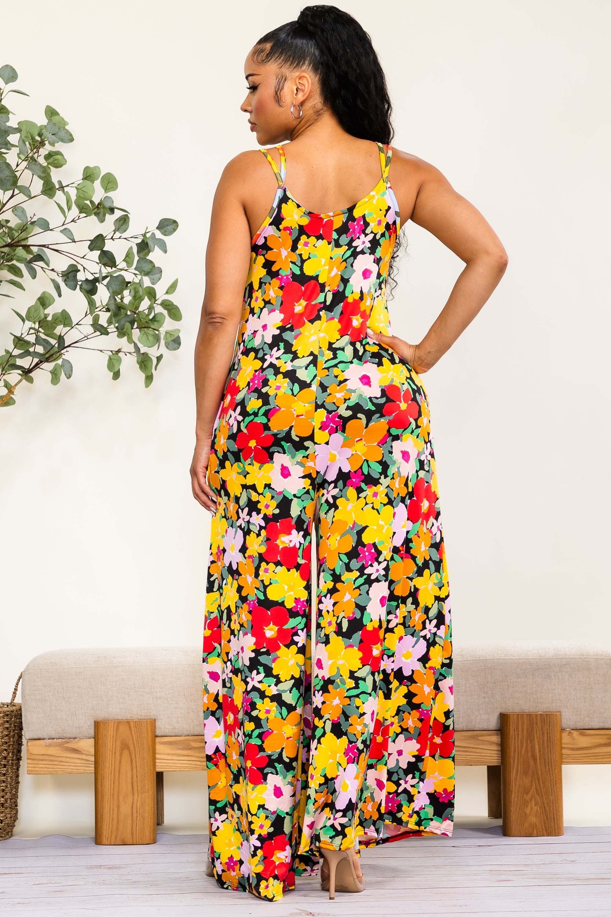 HH697R-P-FL - Mono Enterizo Floral de Pierna Ancha