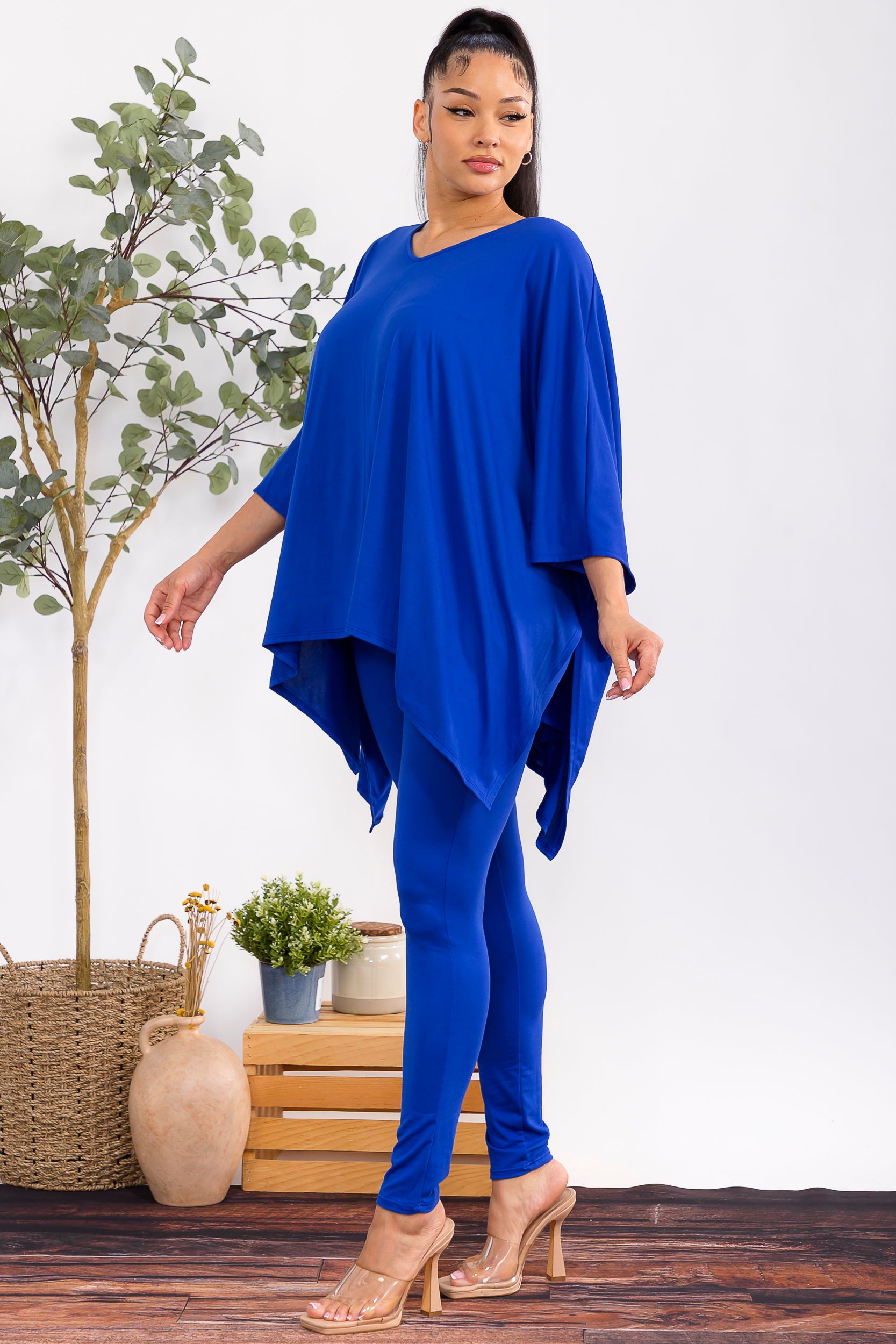 HH637X-S2 Plus Size Oversized Batwing Top & Legging Set