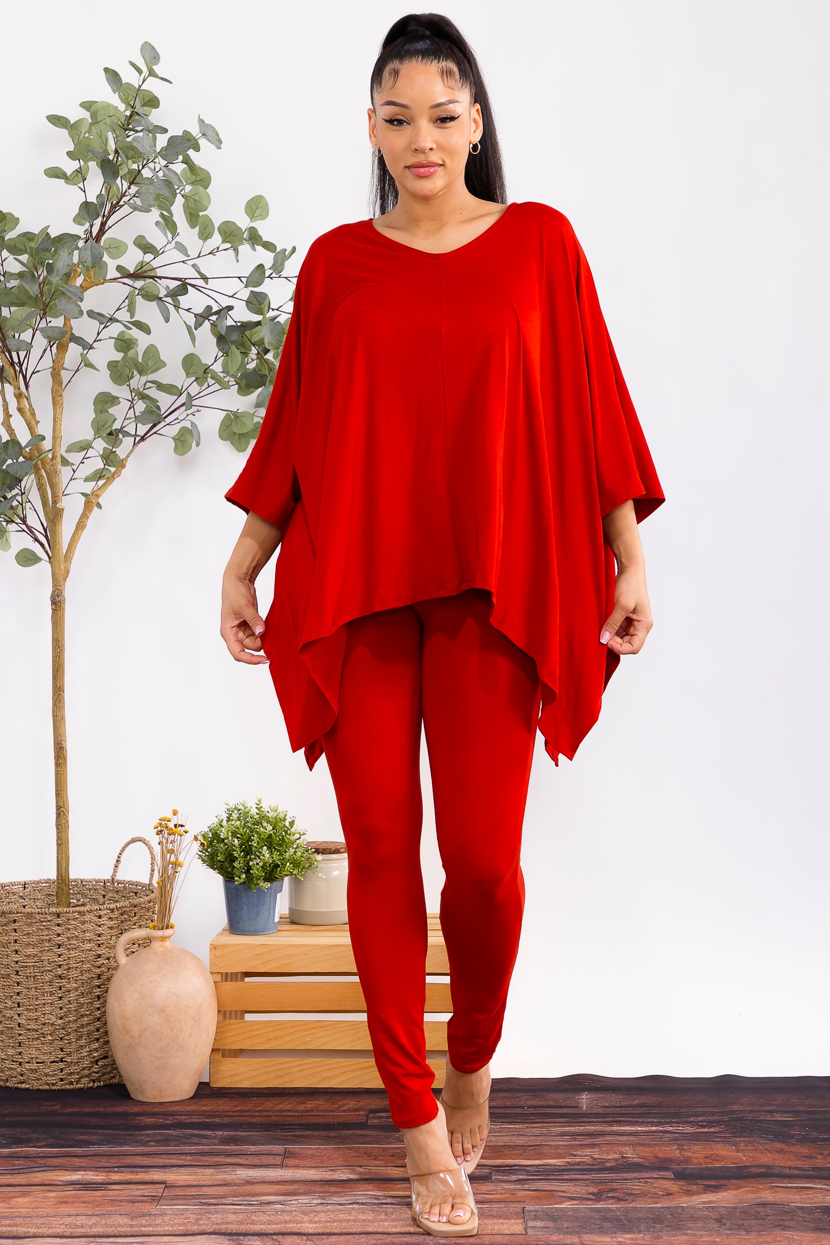 HH637X-S2 Plus Size Oversized Batwing Top & Legging Set
