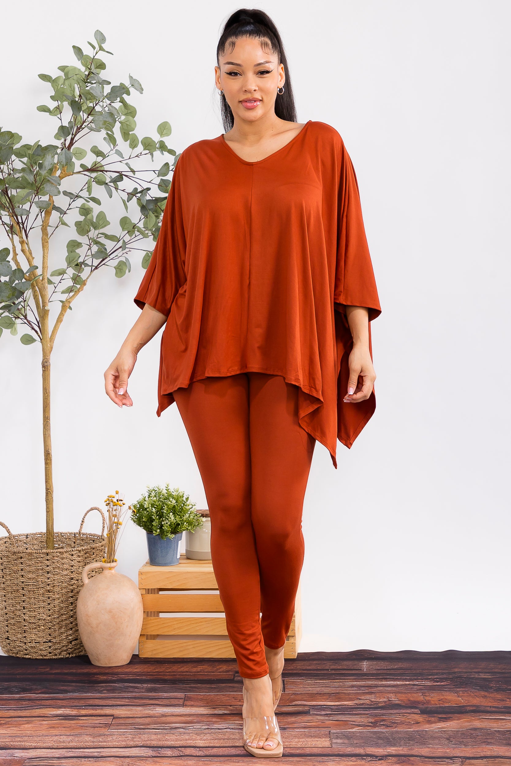 HH637X-S2 Plus Size Oversized Batwing Top & Legging Set