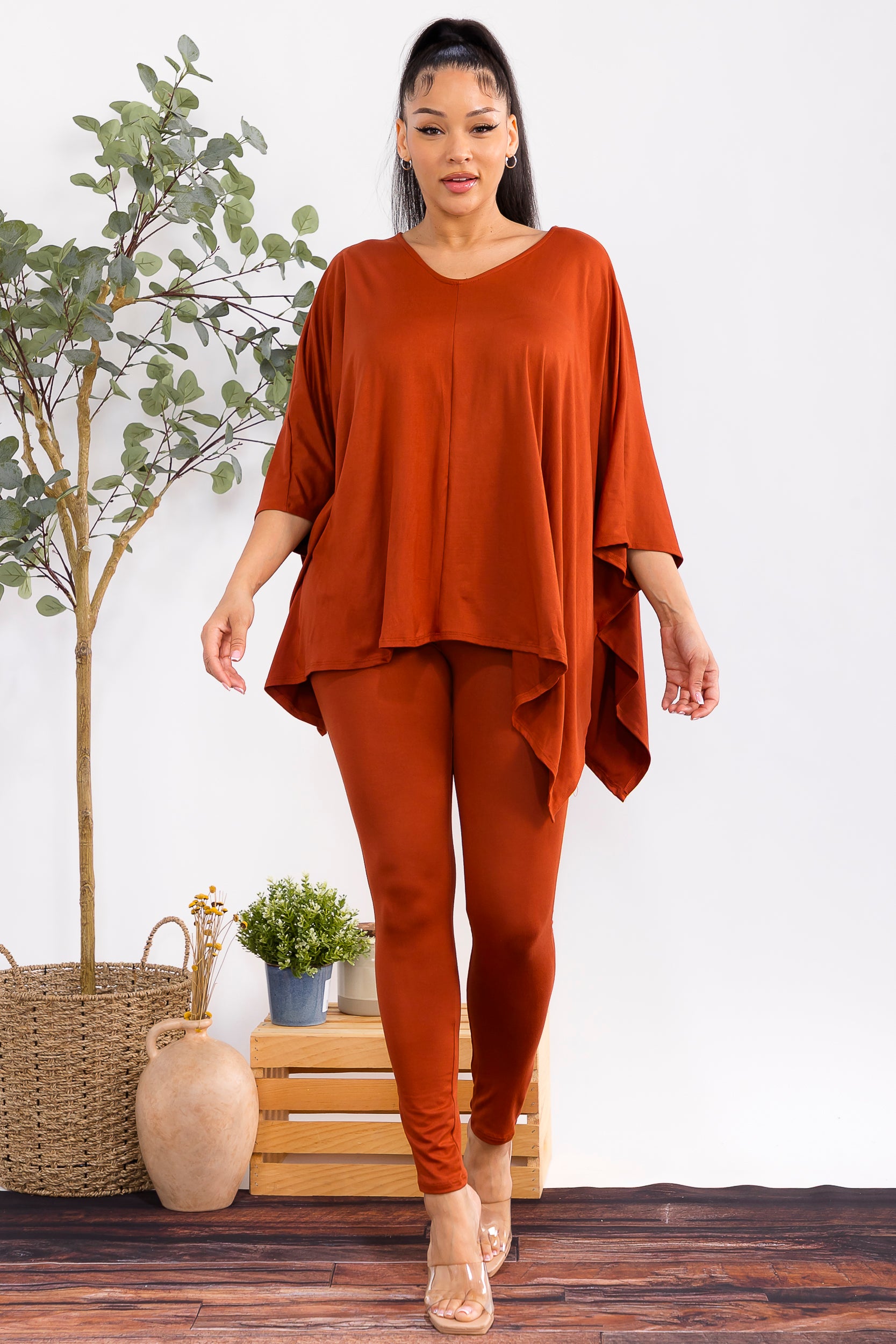HH637X-S2 Plus Size Oversized Batwing Top & Legging Set
