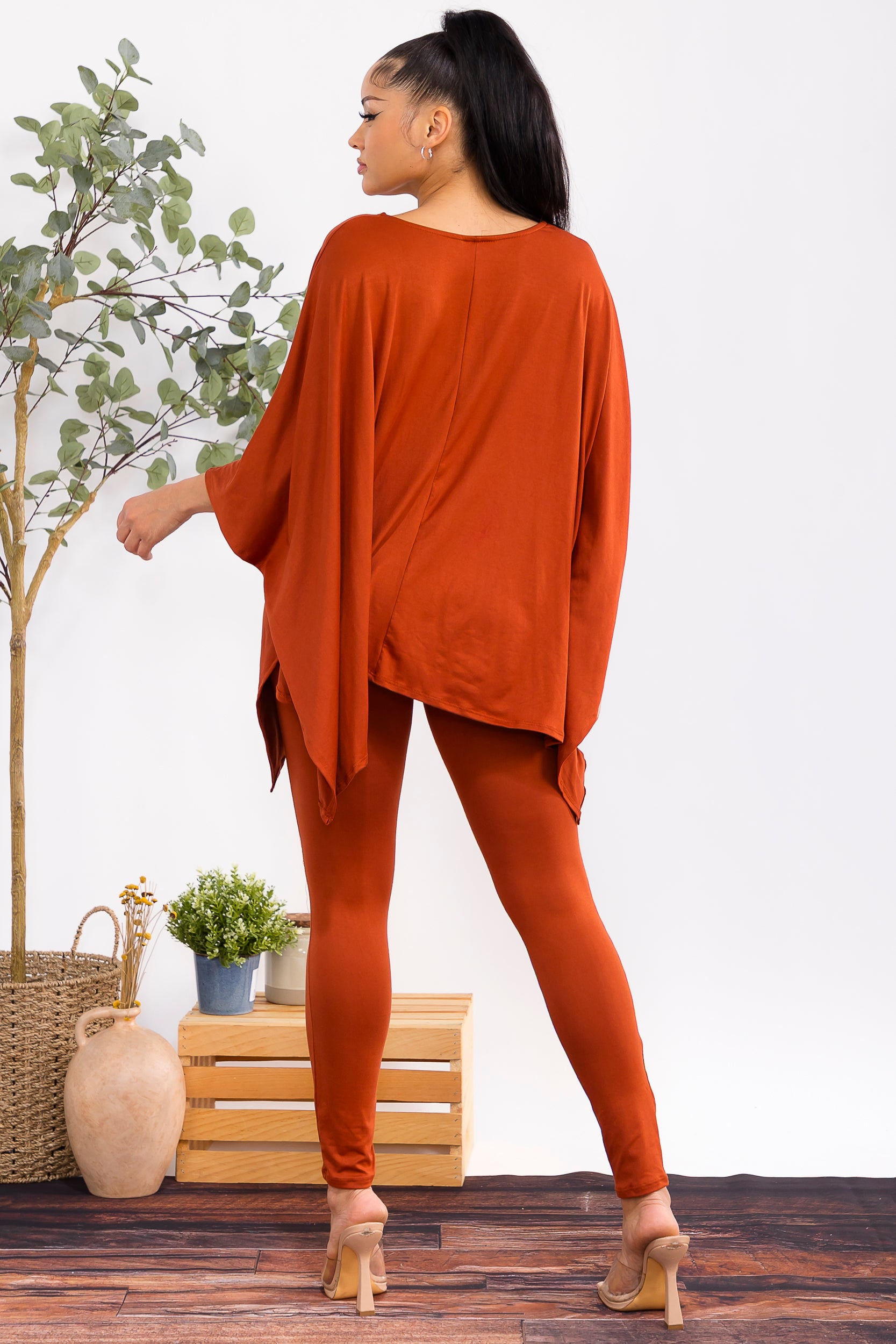 HH637X-S2 Plus Size Oversized Batwing Top & Legging Set