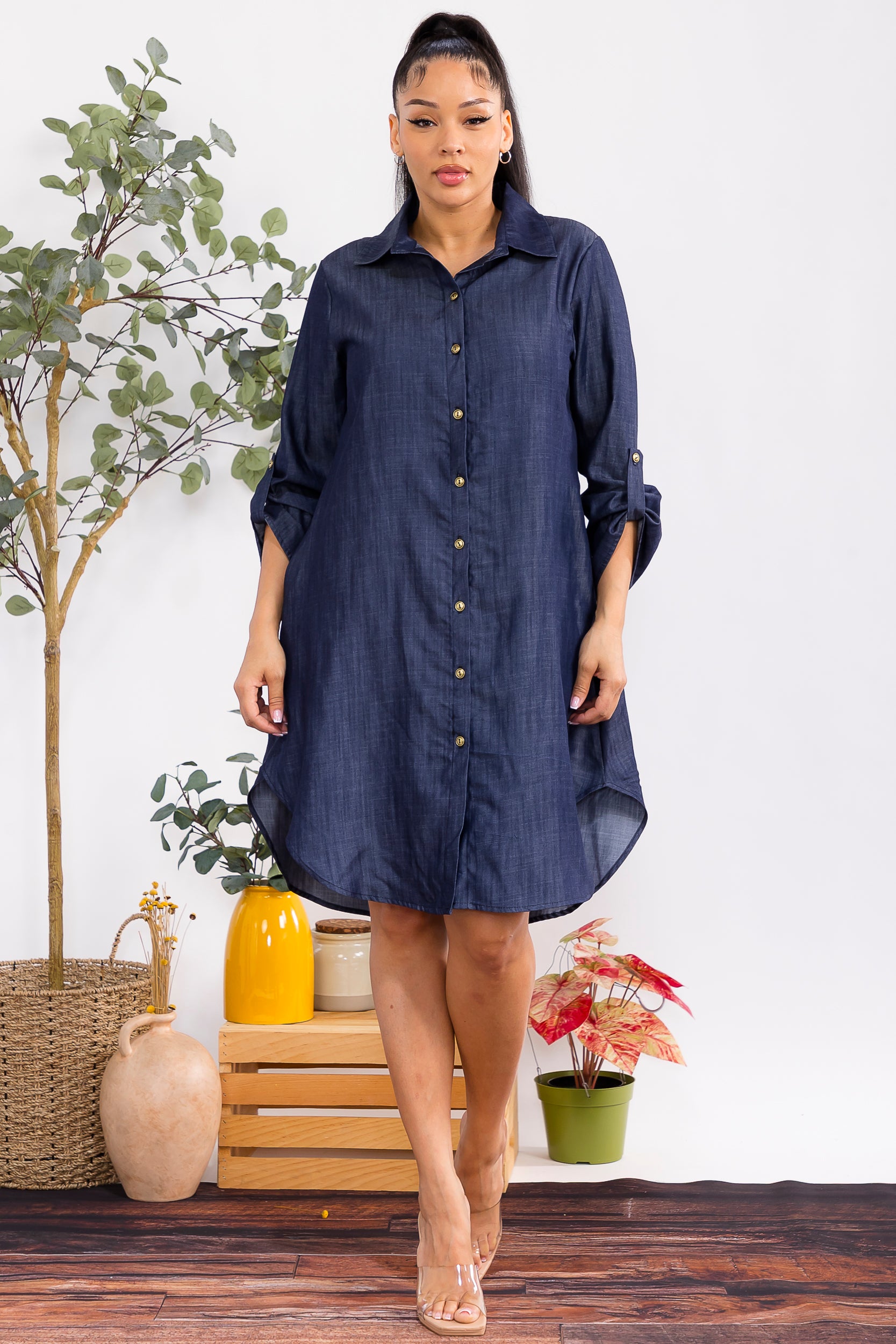 HH754R-P Women's Button-Down Shirt Dress - Print