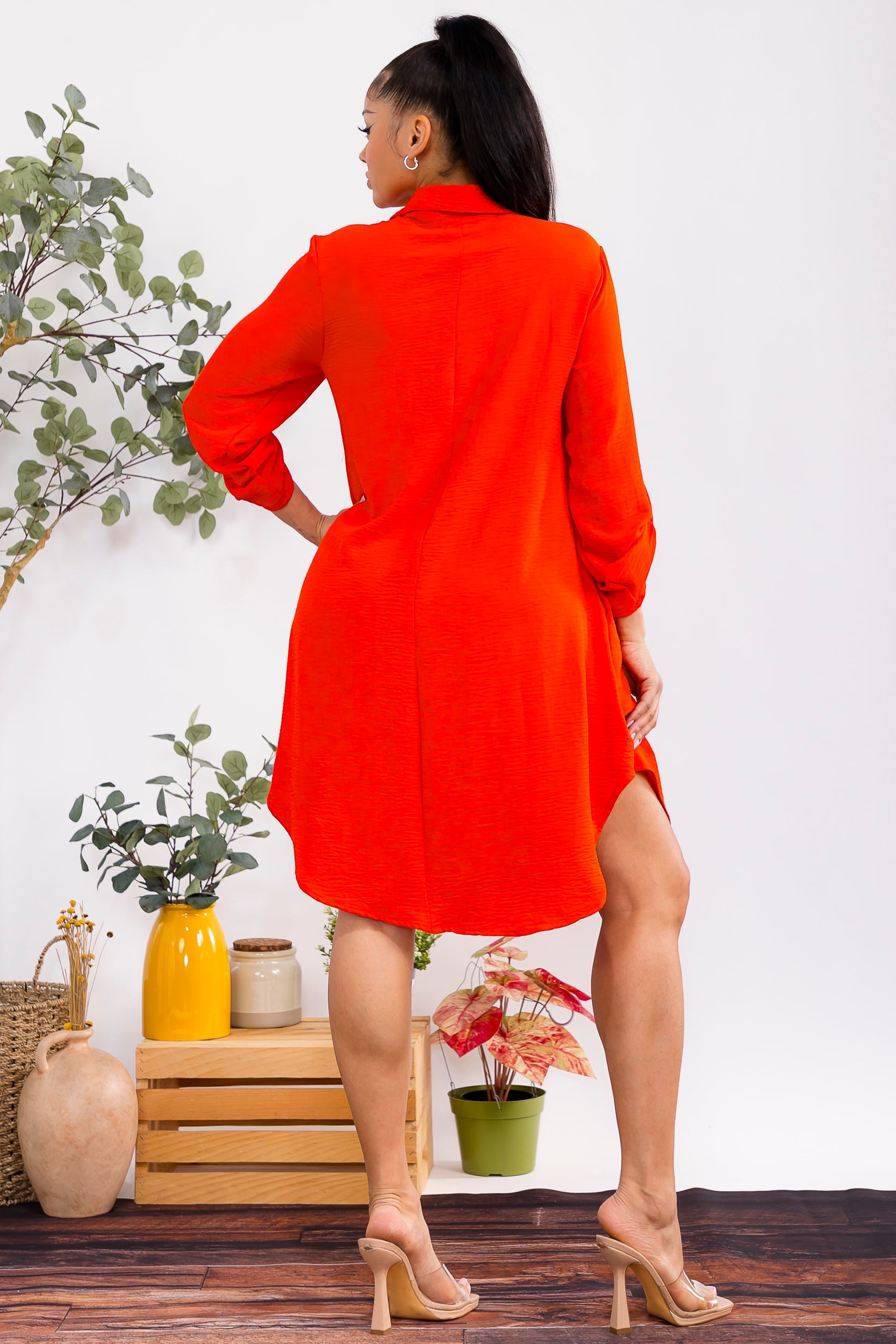 HH754X-S1 Plus Size Relaxed Button Down Shirt Dress