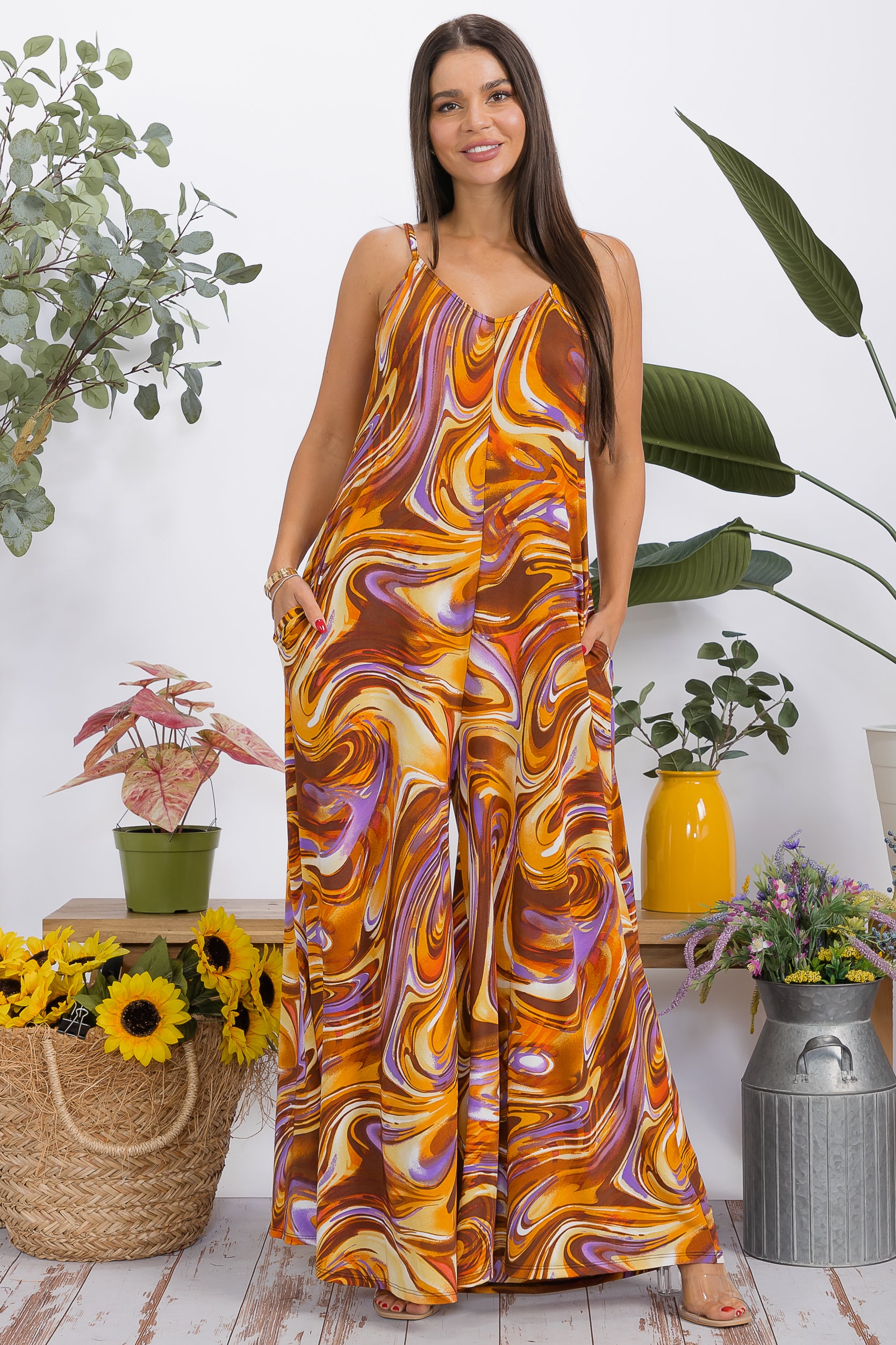 HH697R-P3 Wide-Leg Spaghetti Strap Jumpsuit