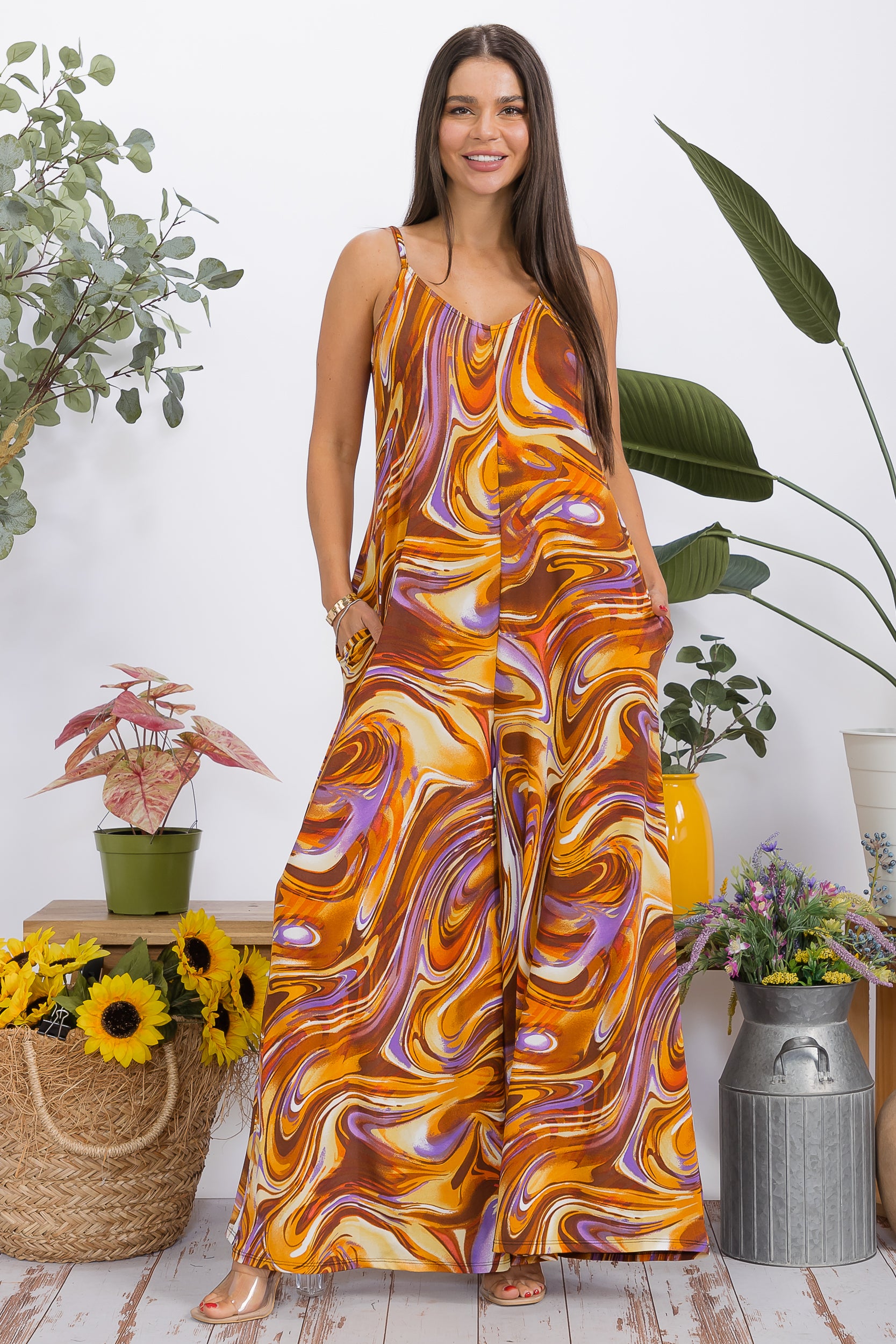 HH697R-P3 Wide-Leg Spaghetti Strap Jumpsuit