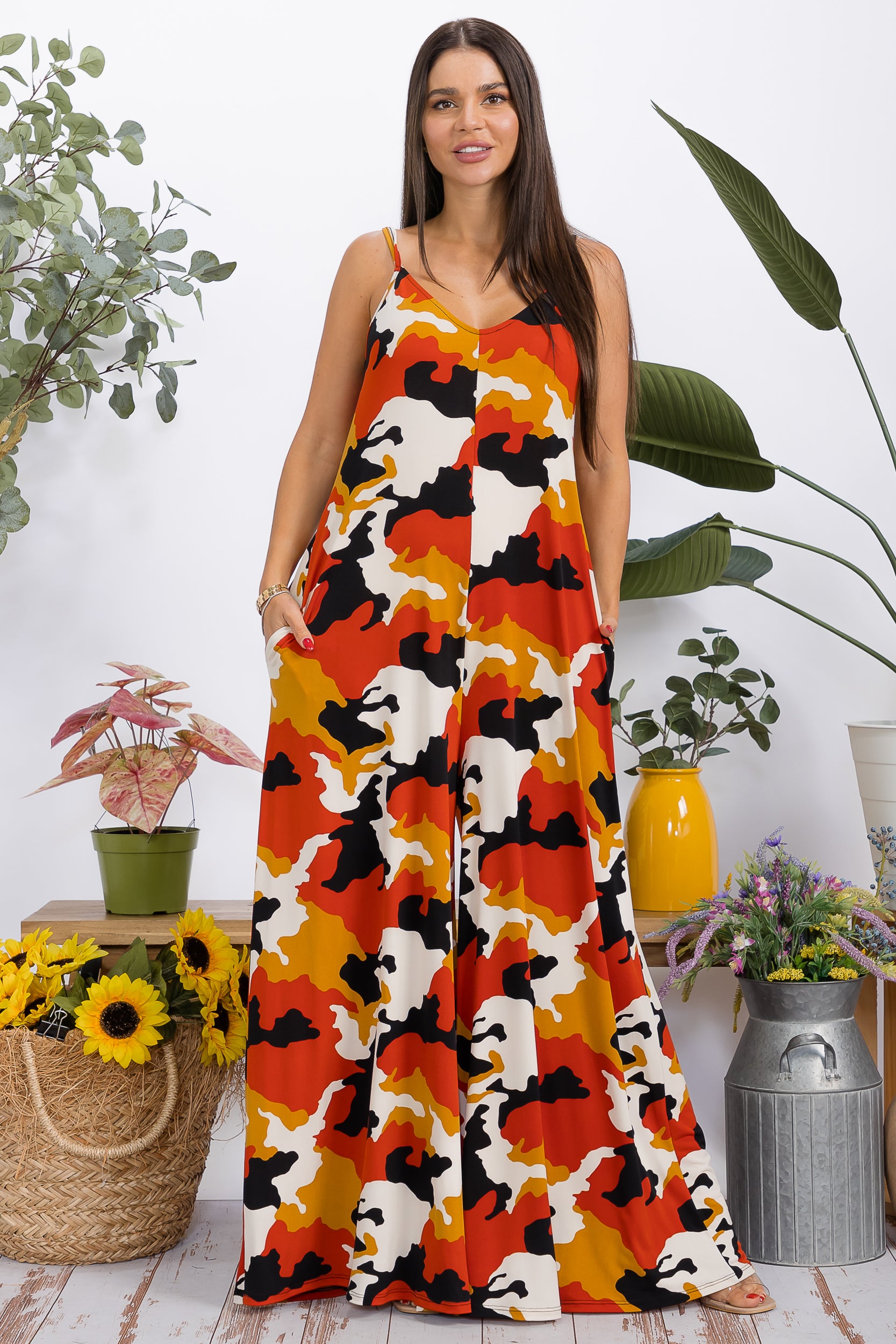 HH697R-P5 Wide-Leg Spaghetti Strap Jumpsuit