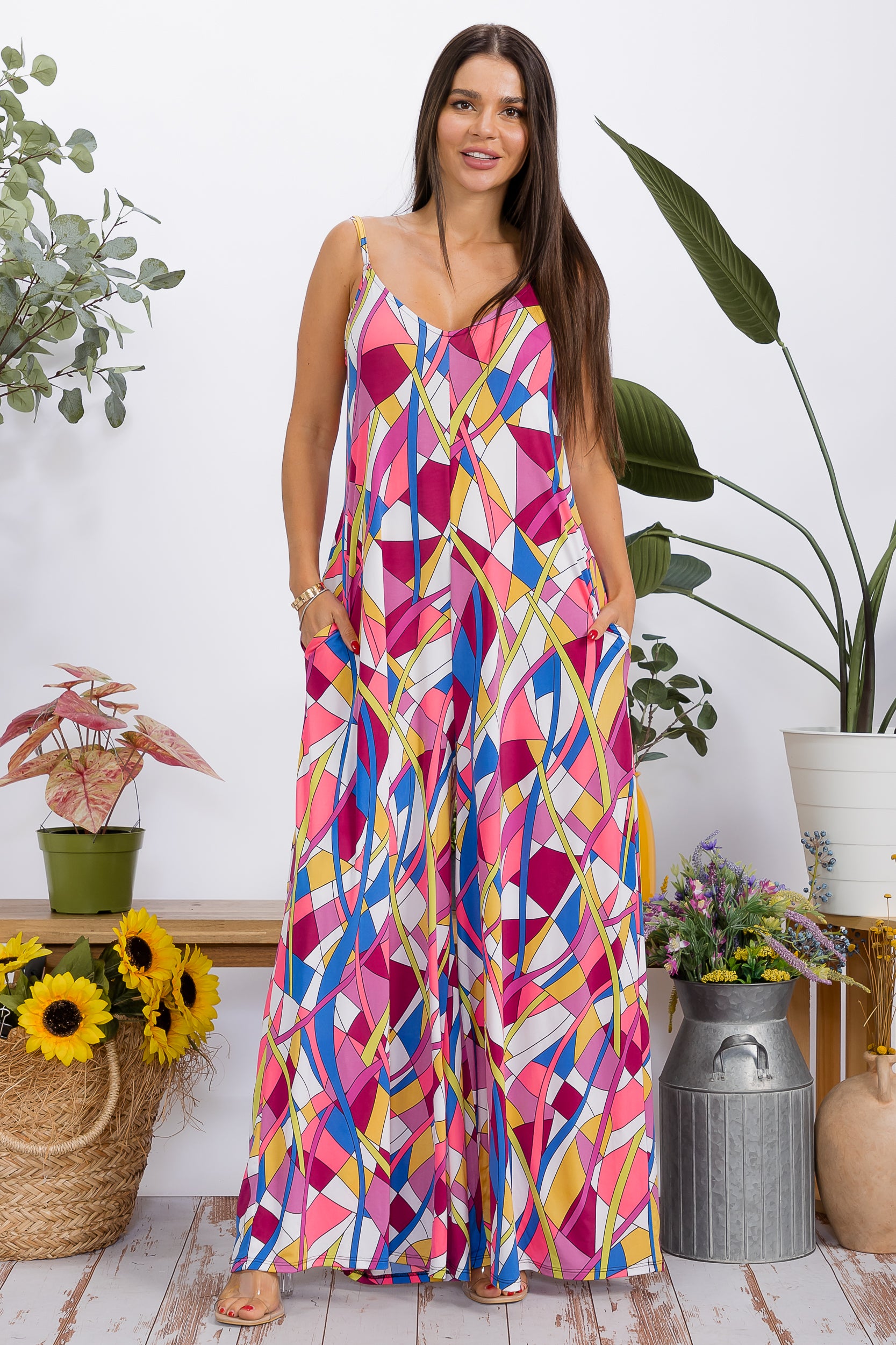 HH697R-P2 Wide-Leg Spaghetti Strap Jumpsuit